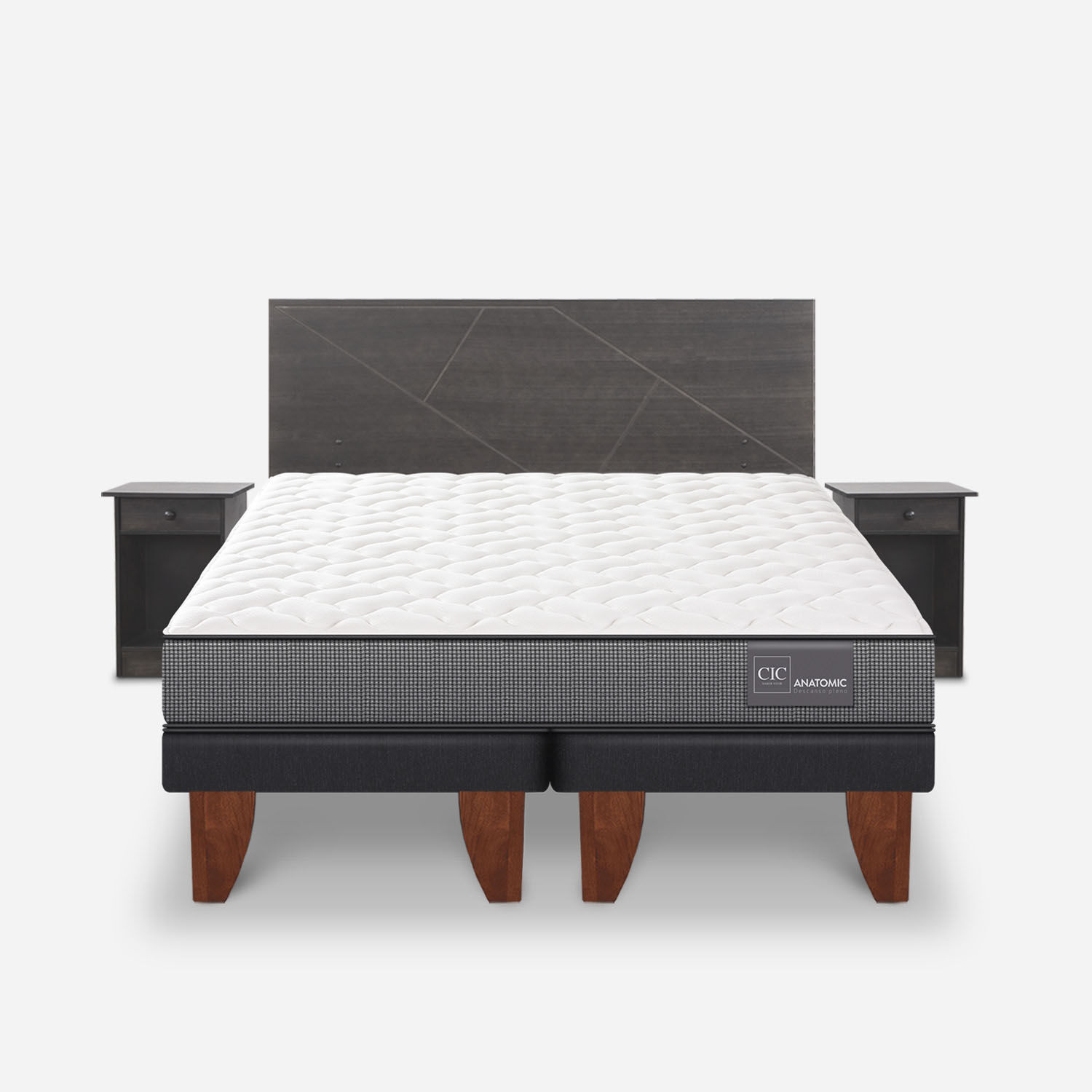 Cama Europea 2 Plazas Anatomic Base Dividida + Set Villarrica Gris