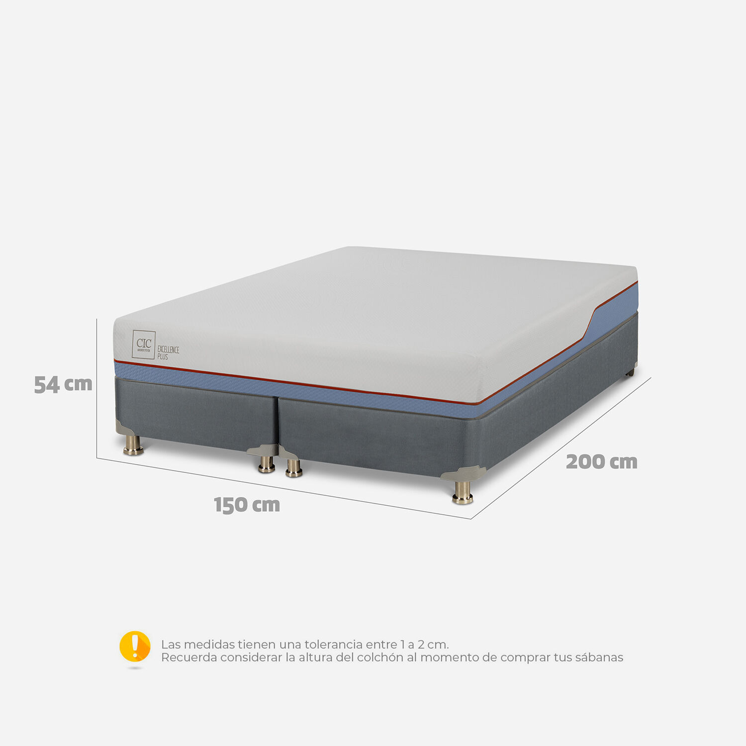 Cama Americana 2 Plazas Excellence Plus Base Dividida + Almohadas + Plum&oacute;n