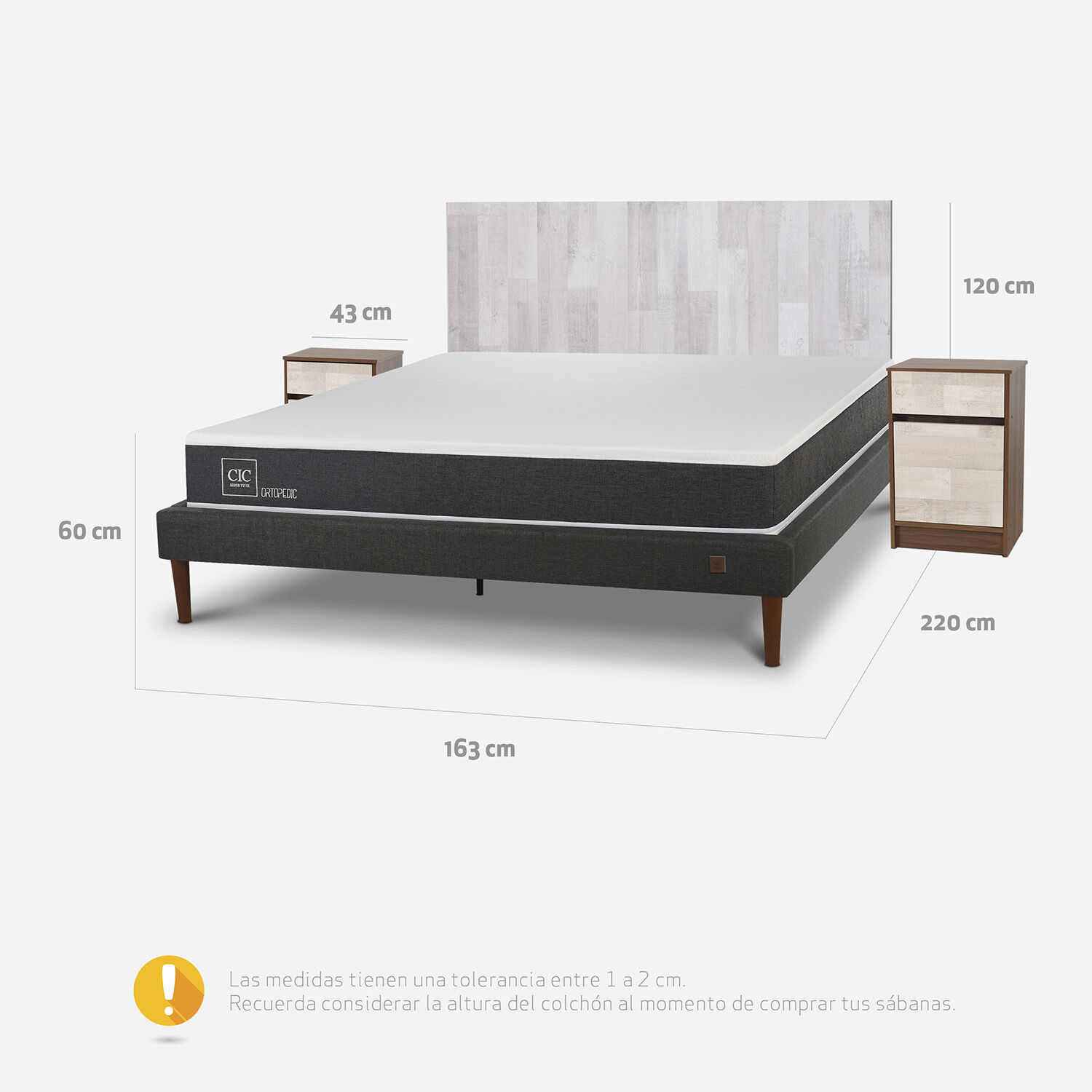 Cama Europea Curve 2 Plazas Ortopedic + Set Legno