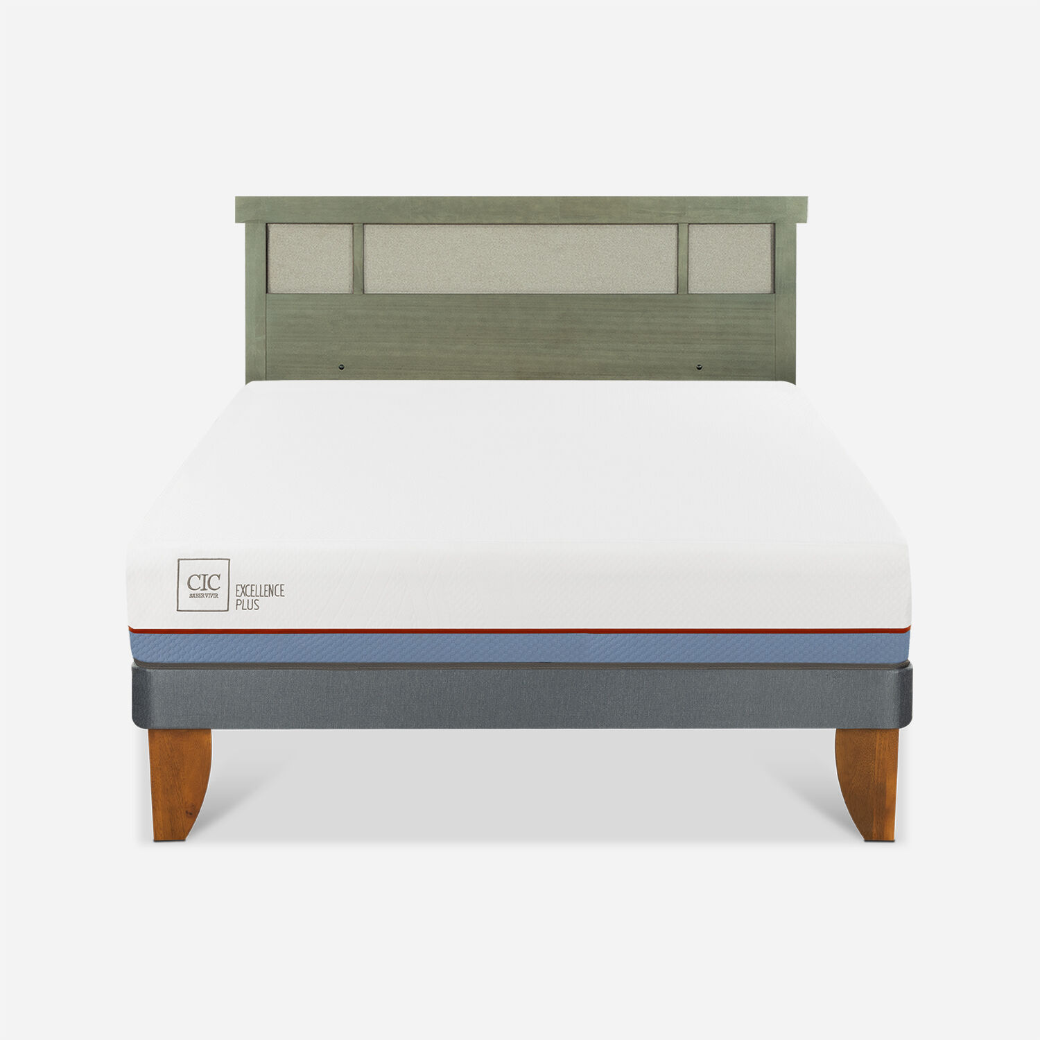 Cama Europea 2 Plazas Excellence Plus Base Normal + Respaldo Dublín Olivo