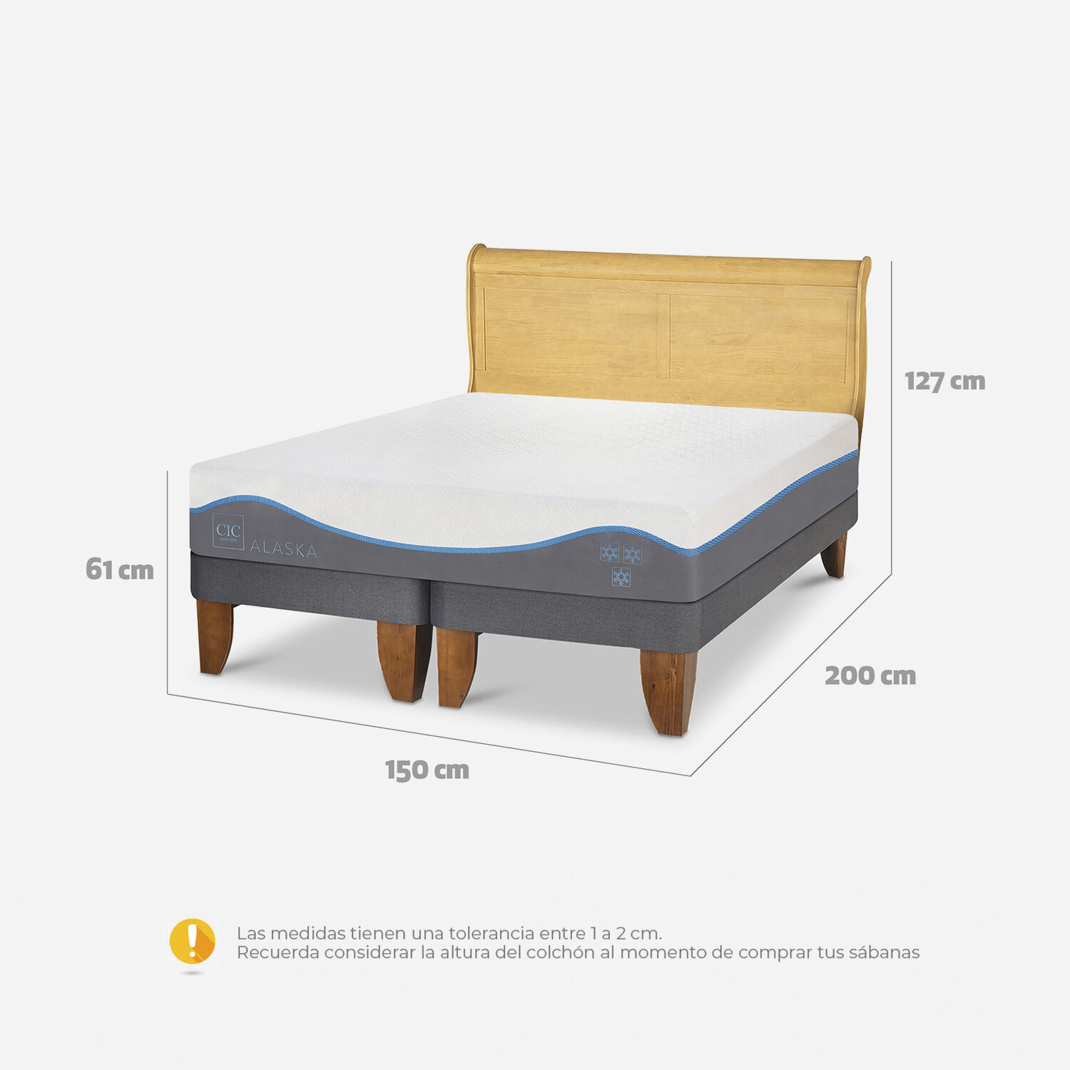 Cama Europea 2 Plazas Alaska Base Dividida + Respaldo Miró Mostaza
