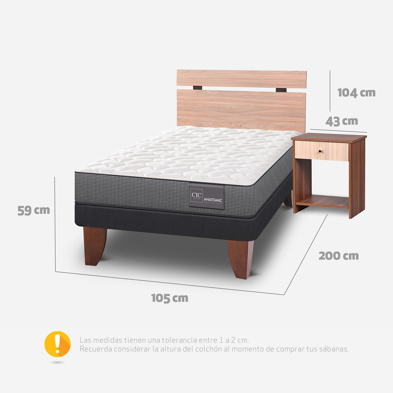 Cama Europea 1,5 Plazas Anatomic + Set Olmo