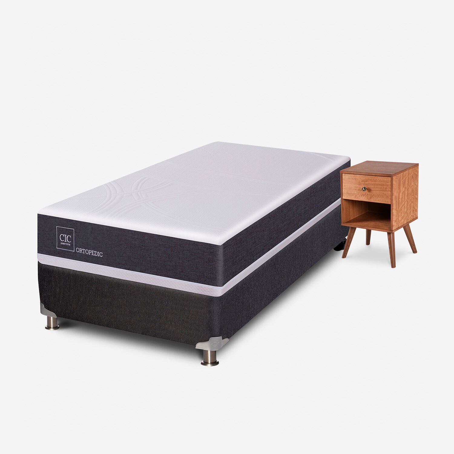 Box Spring 1 Plaza Ortopedic 5 Zonas + Velador Gales Caramel