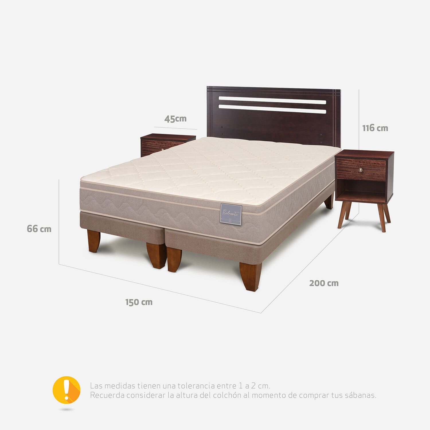 Cama Europea 2 Plazas Rilassati Base Dividida + Set M&uacute;nich Chocolate