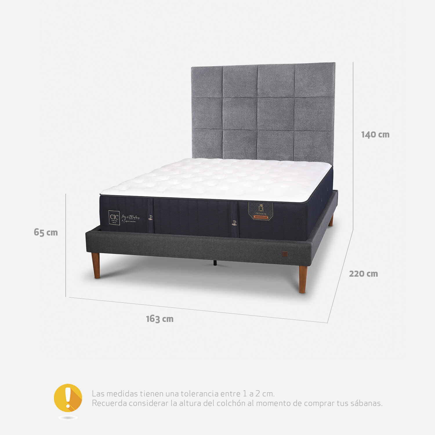 Cama Europea Curve 2 Plazas Premium + Respaldo T&aacute;mesis