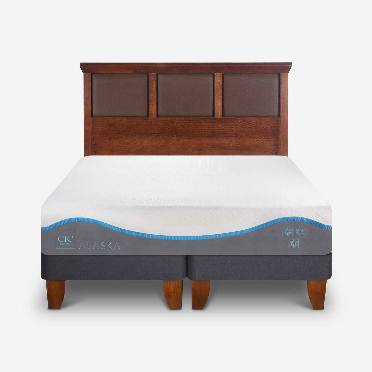 Cama Europea 2 Plazas Alaska Base Dividida + Respaldo Torino Caramel