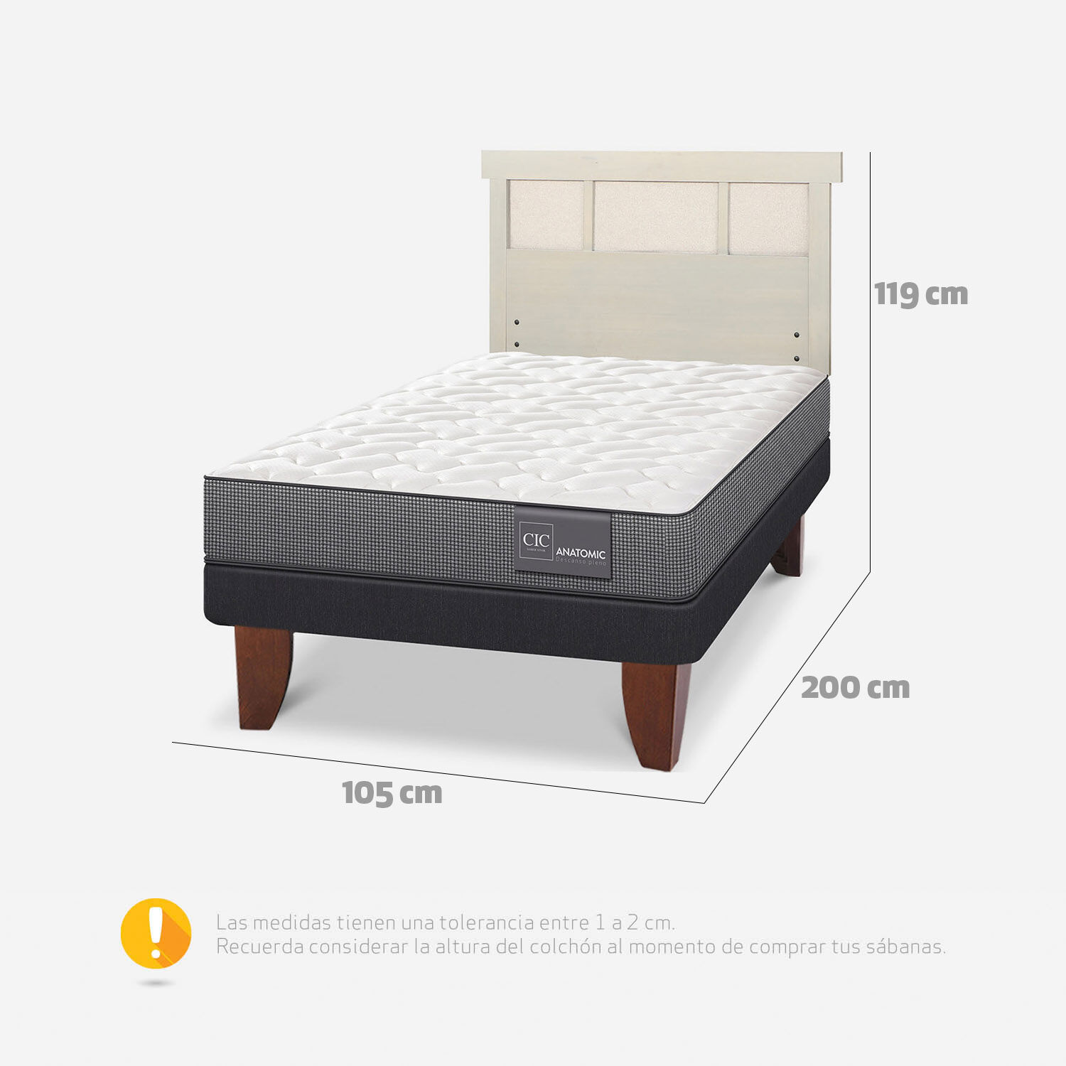 Cama Europea 1,5 Plazas Anatomic + Respaldo Dublín Alpino