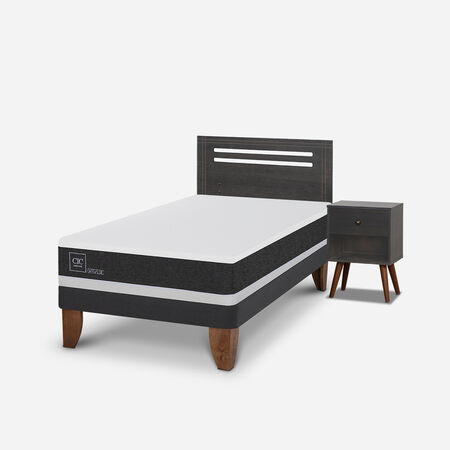 Cama Europea 1,5 Plazas Ortopedic + Set M&uacute;nich Gris