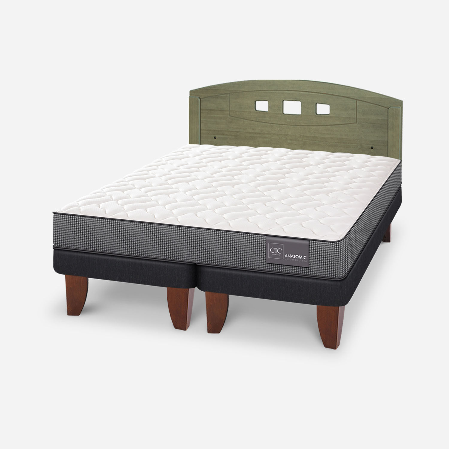 Cama Europea 2 Plazas Anatomic Base Dividida + Respaldo Gales Olivo