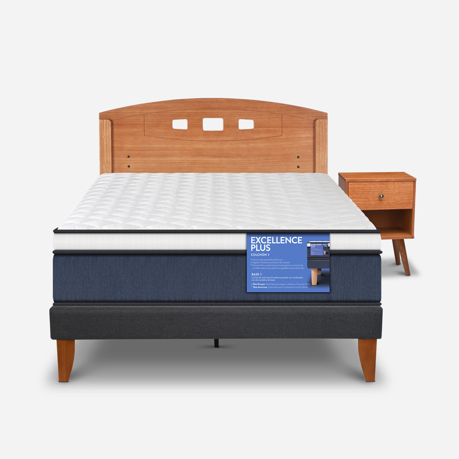 Cama Europea Curve 1,5 Plazas Excellence Plus + Set Gales Caramel