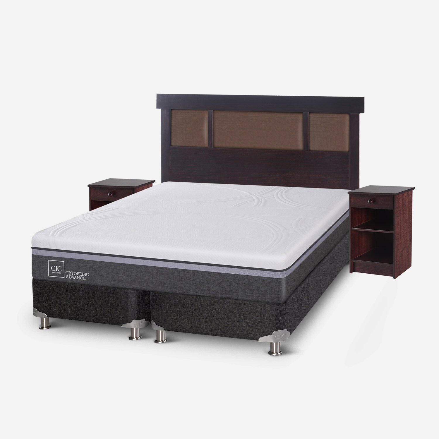 Box Spring 2 Plazas Ortopedic Advance Base Dividida 5 Zonas + Set Dubl&iacute;n Chocolate