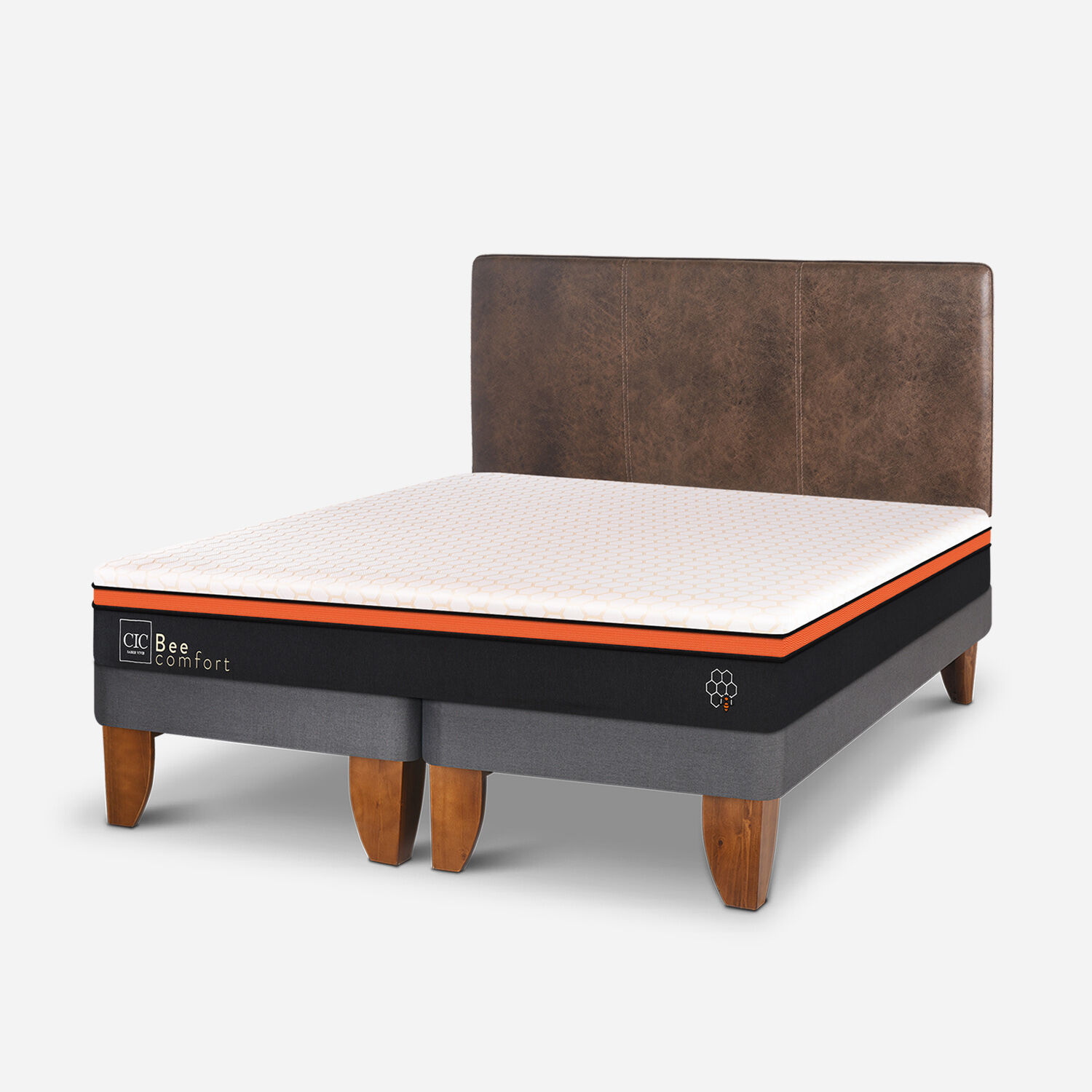 Cama Europea King Bee Comfort + Respaldo Antique