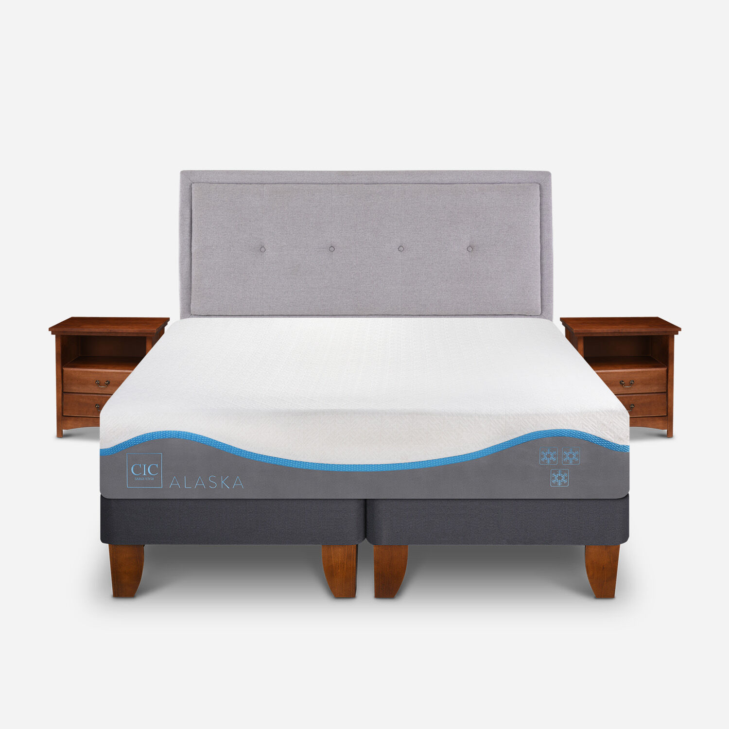 Cama Europea 2 Plazas Alaska Base Dividida + Set Ganges