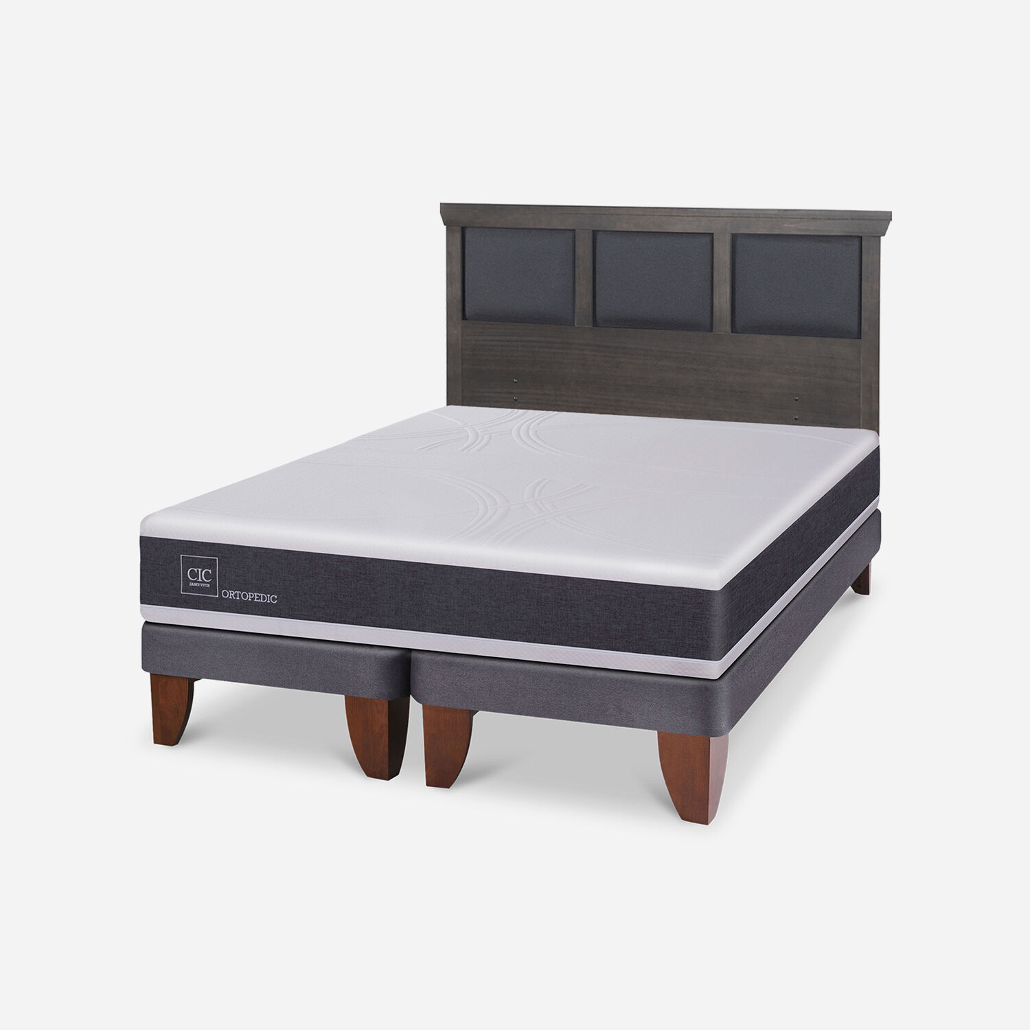 Cama Europea 2 Plazas Ortopedic Base Dividida + Respaldo Torino Gris