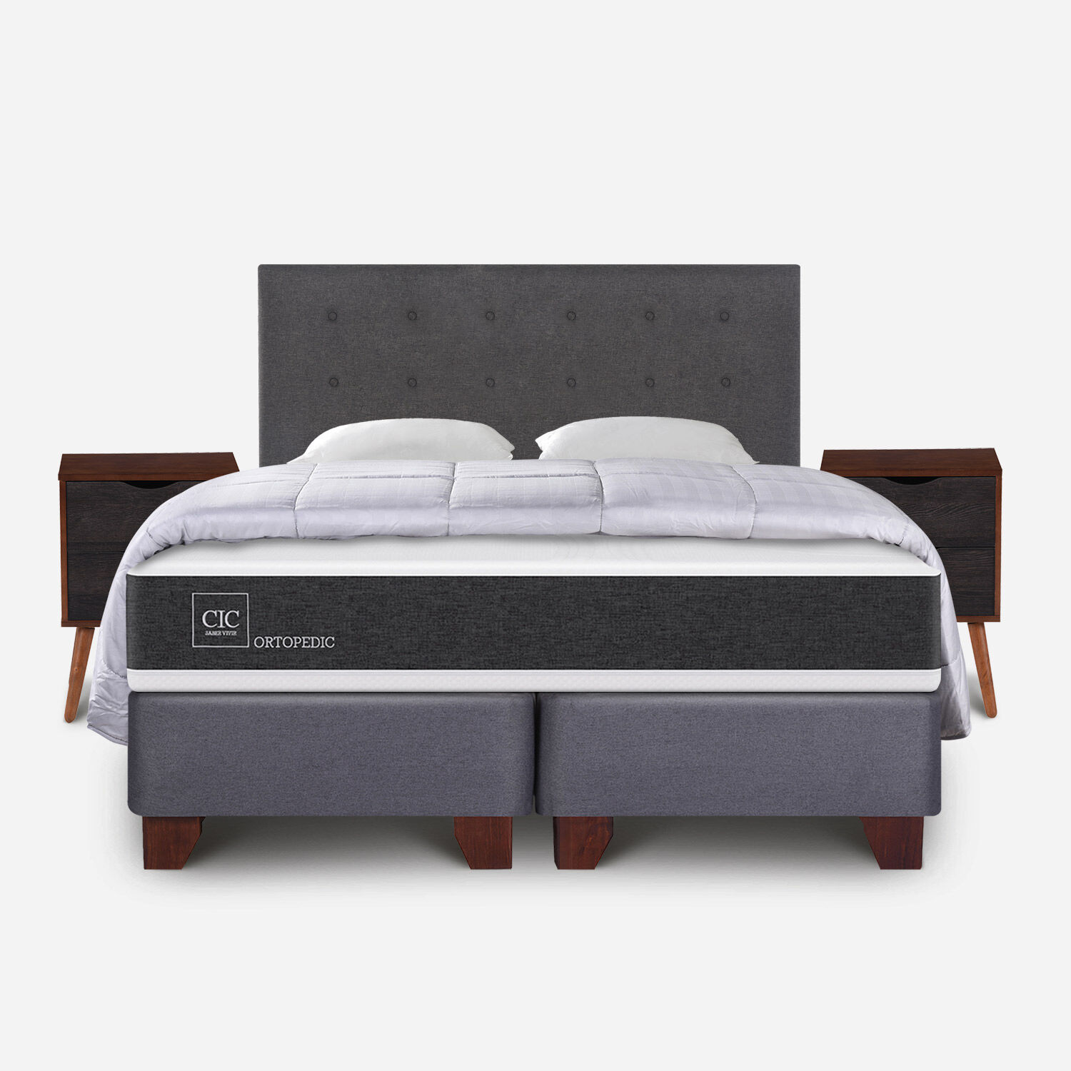 Box Spring 2 Plazas Ortopedic Base Dividida + Almohadas + Plum&oacute;n + Set &Eacute;ufrates