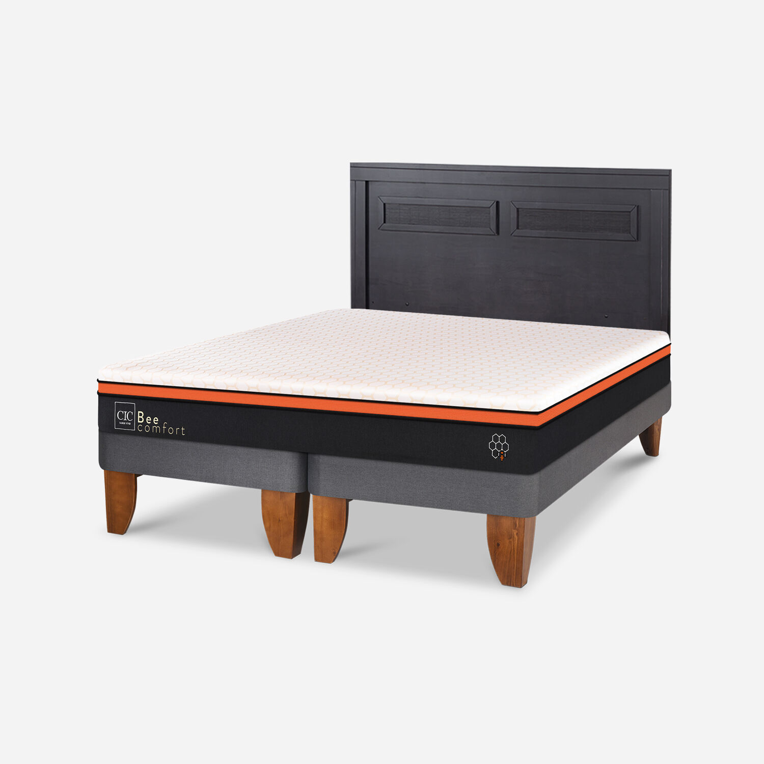 Cama Europea 2 Plazas Bee Comfort Base Dividida + Respaldo Milán Negro