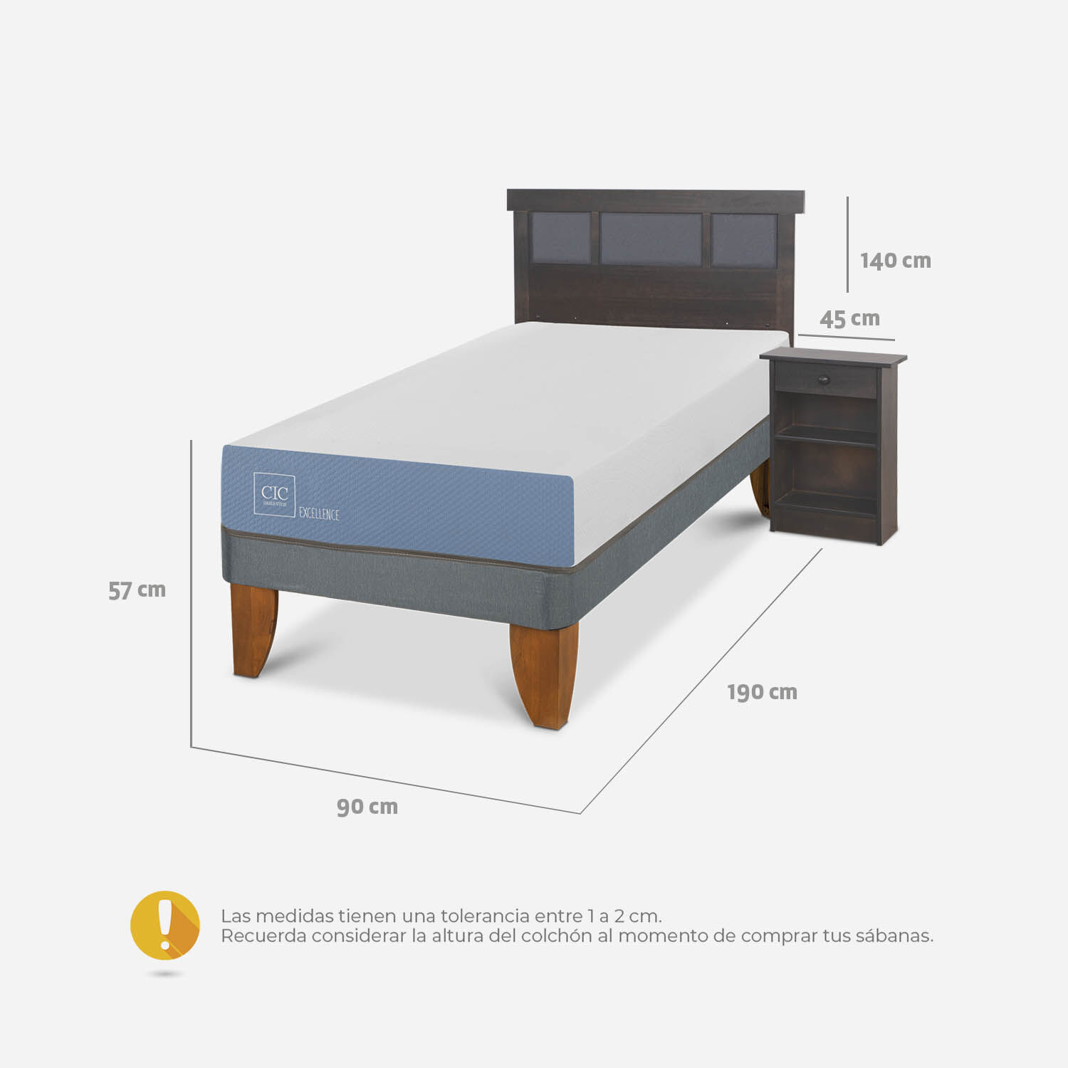 Cama Europea 1 Plaza Excellence + Set Dubl&iacute;n Gris