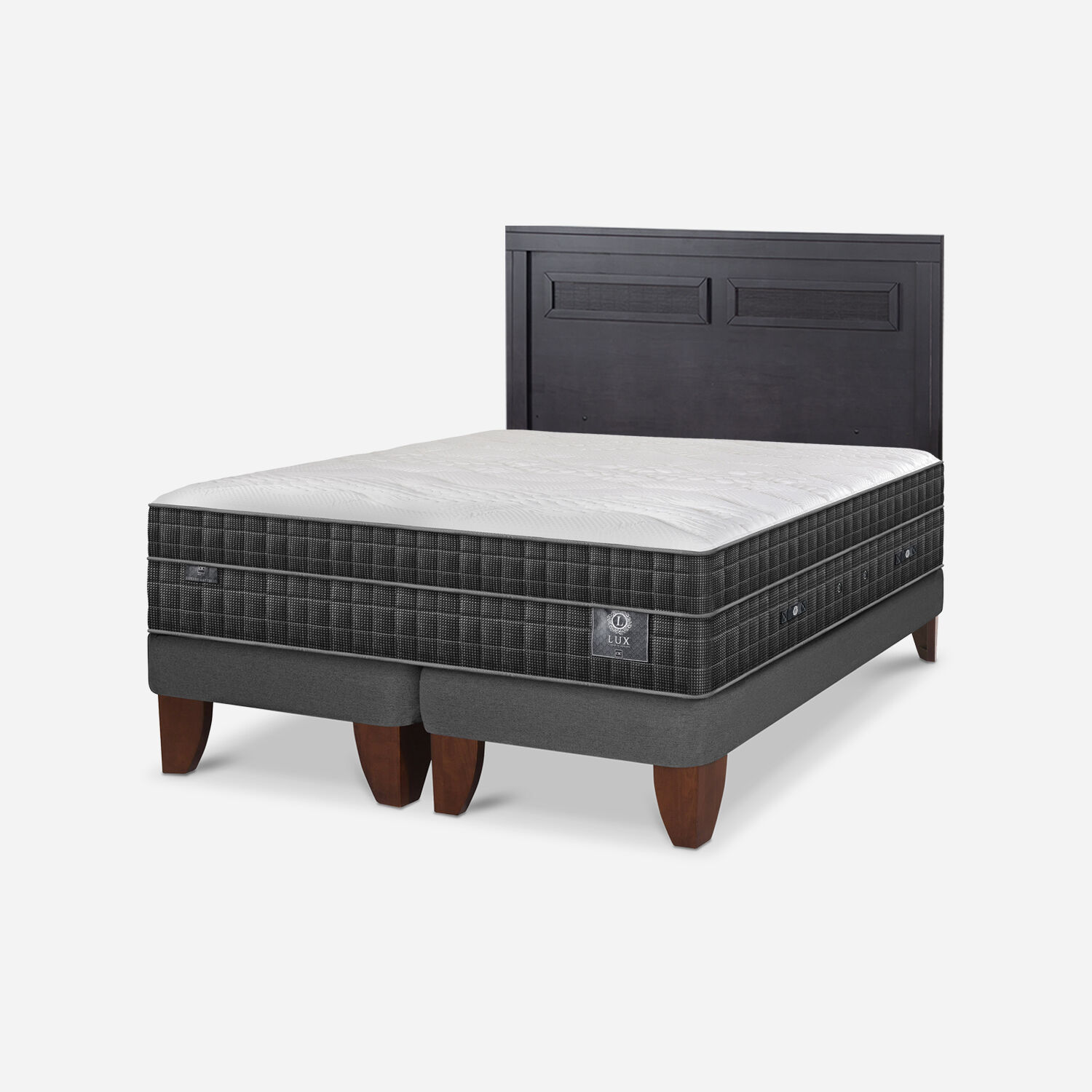 Cama Europea 2 Plazas Lux Base Dividida + Respaldo Mil&aacute;n Negro