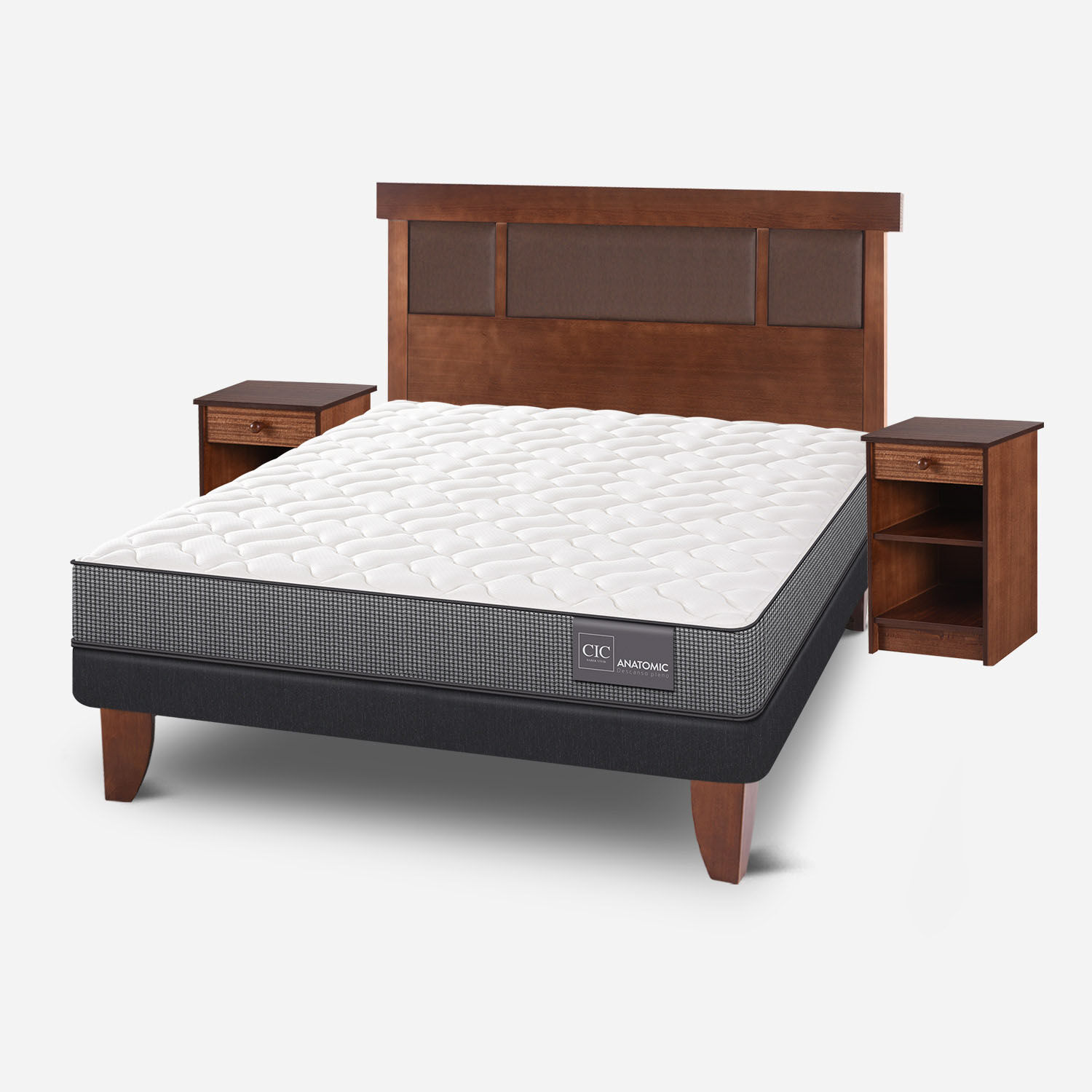 Cama Europea 2 Plazas Anatomic Base Normal + Set Dublín Caramel