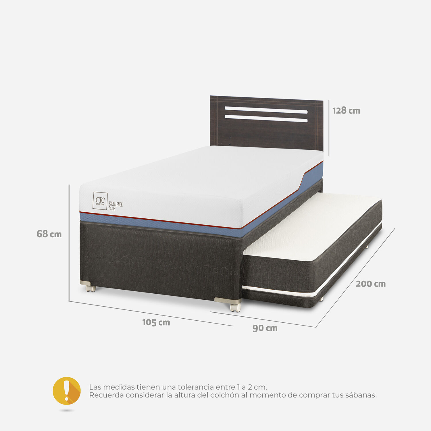 Cama Nido Diván Excellence Plus + Respaldo Munich Gris
