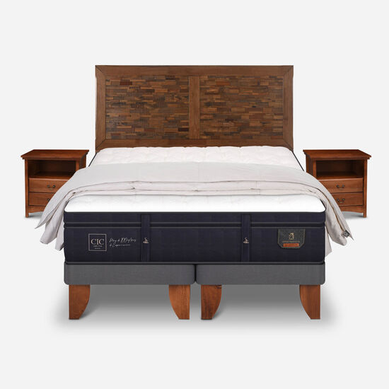 Cama Europea 2 Plazas Base Dividida Super Premium + Set Antique + Plumón 100% Pluma de Ganso