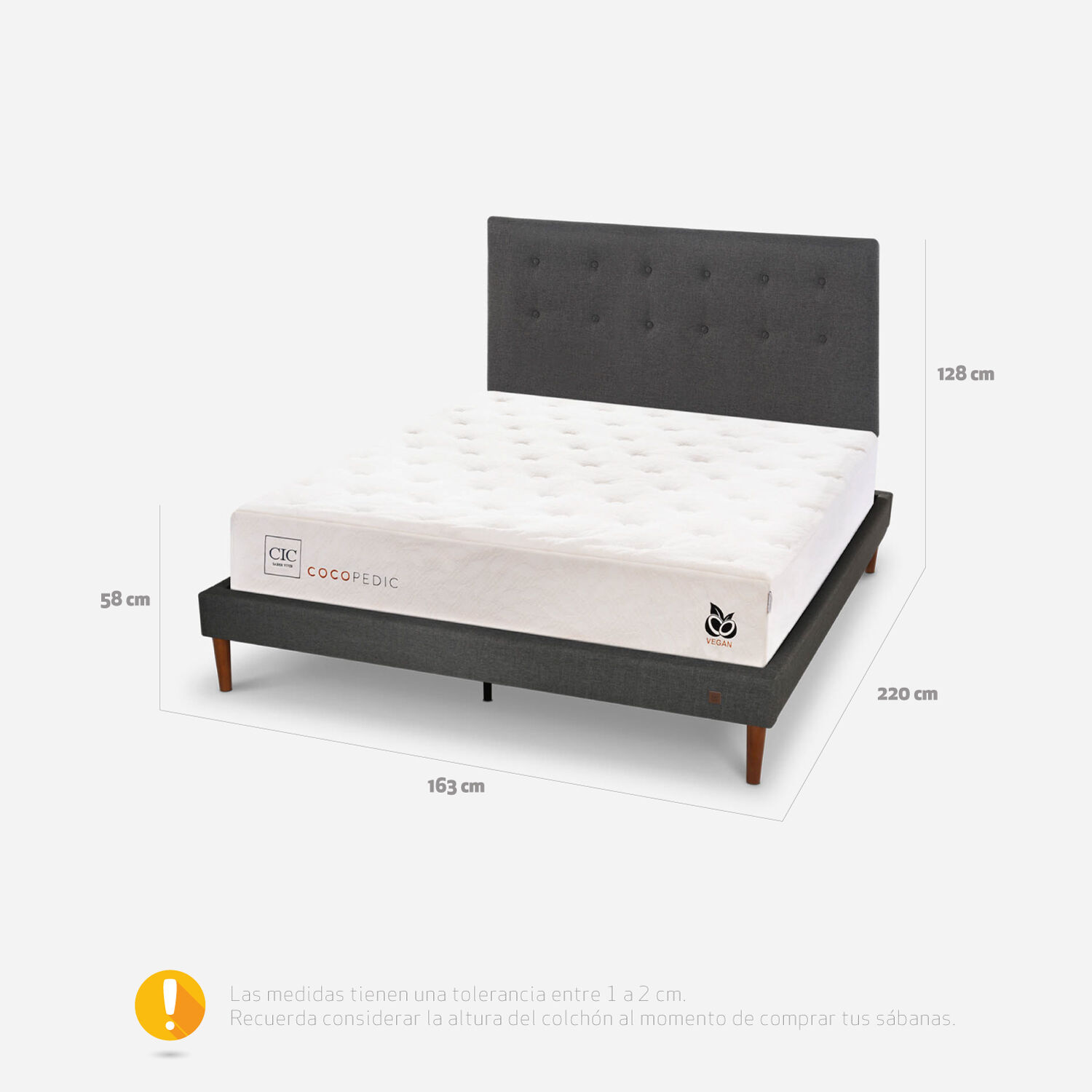 Cama Europea Curve 2 Plazas Cocopedic + Respaldo &Eacute;ufrates