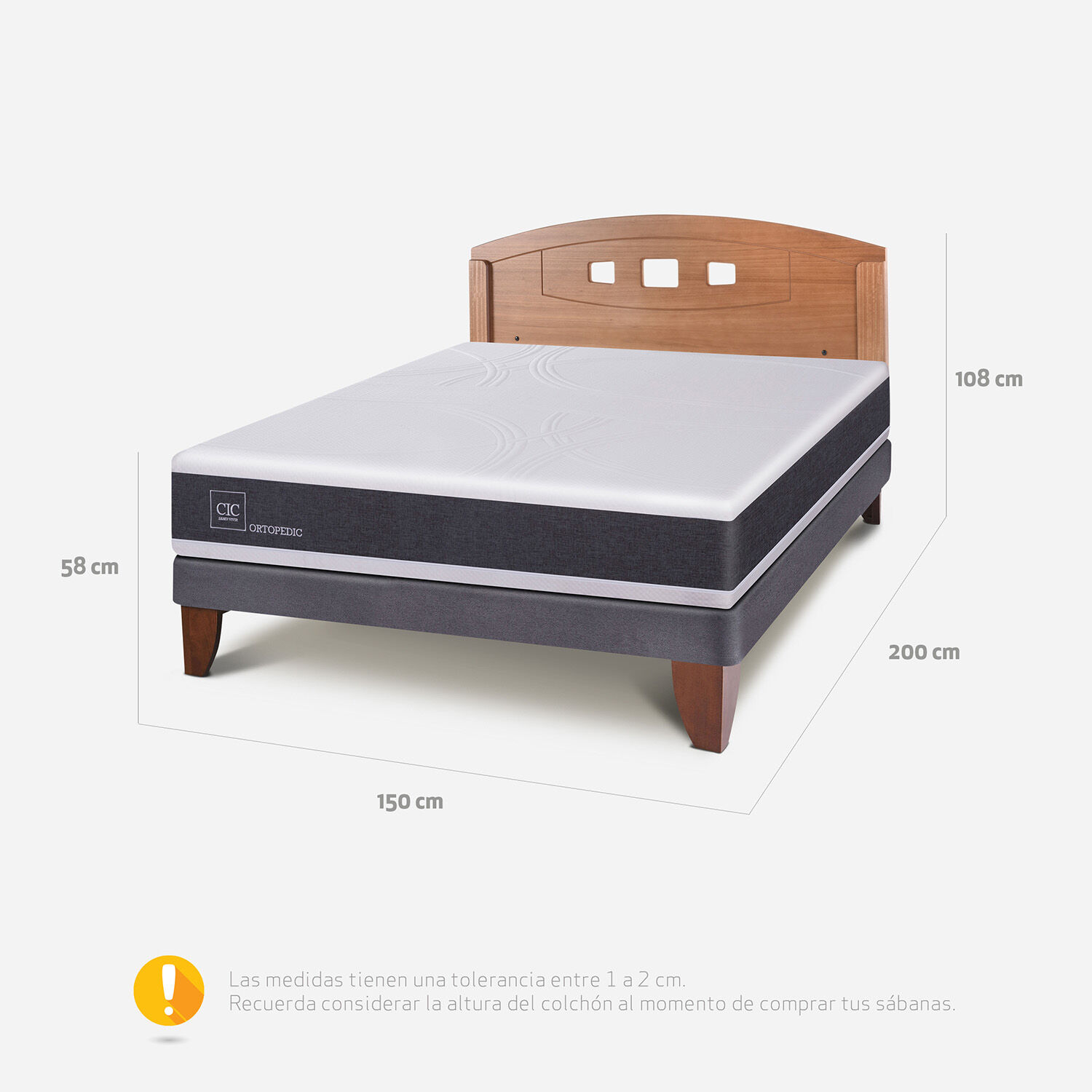 Cama Europea 2 Plazas Ortopedic Base Normal + Respaldo Gales Caramel