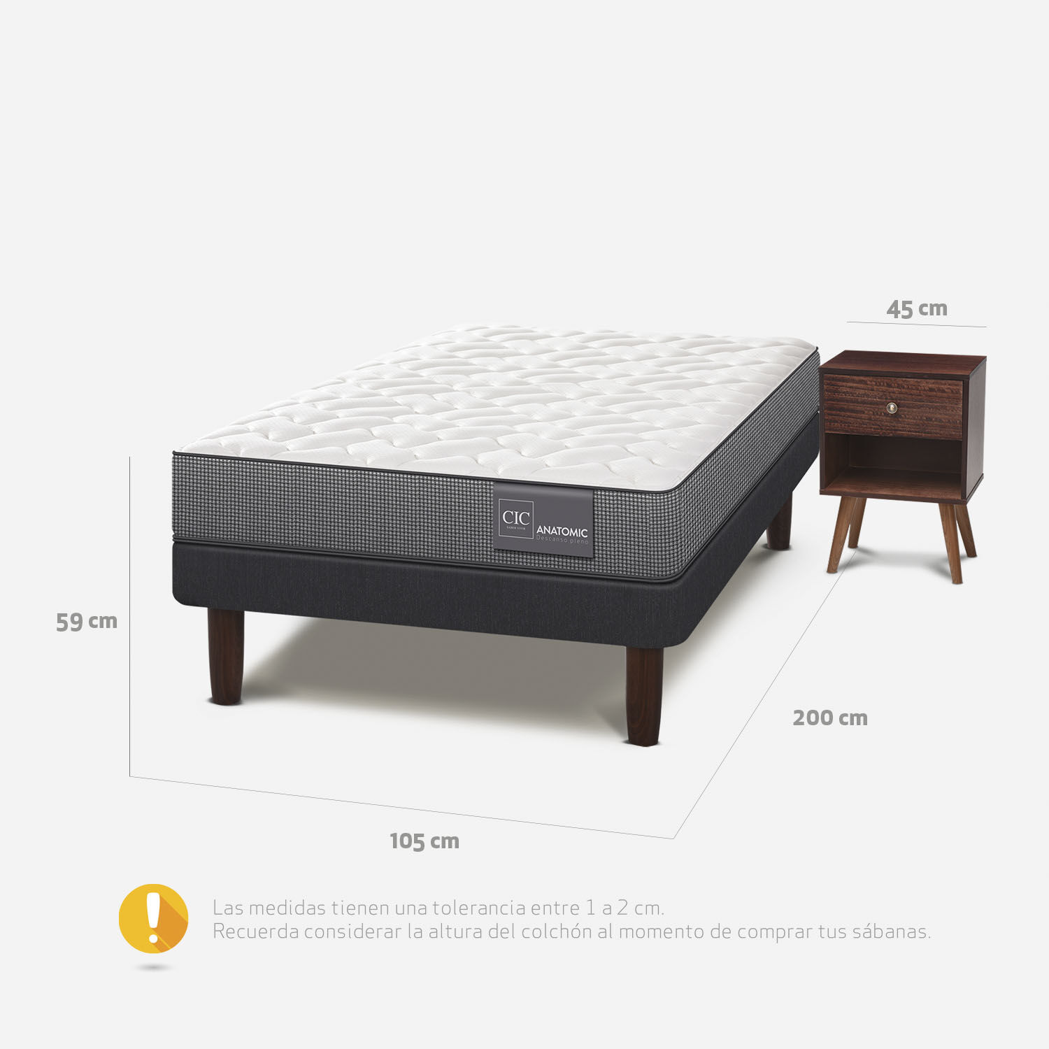 Cama Europea 1,5 Plazas Anatomic + Velador M&uacute;nich Chocolate
