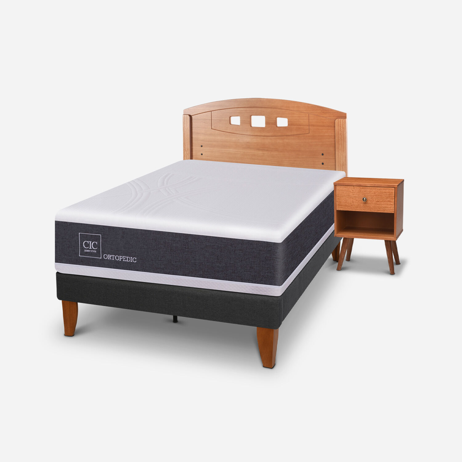 Cama Europea Curve 1,5 Plazas Ortopedic + Set Gales Caramel
