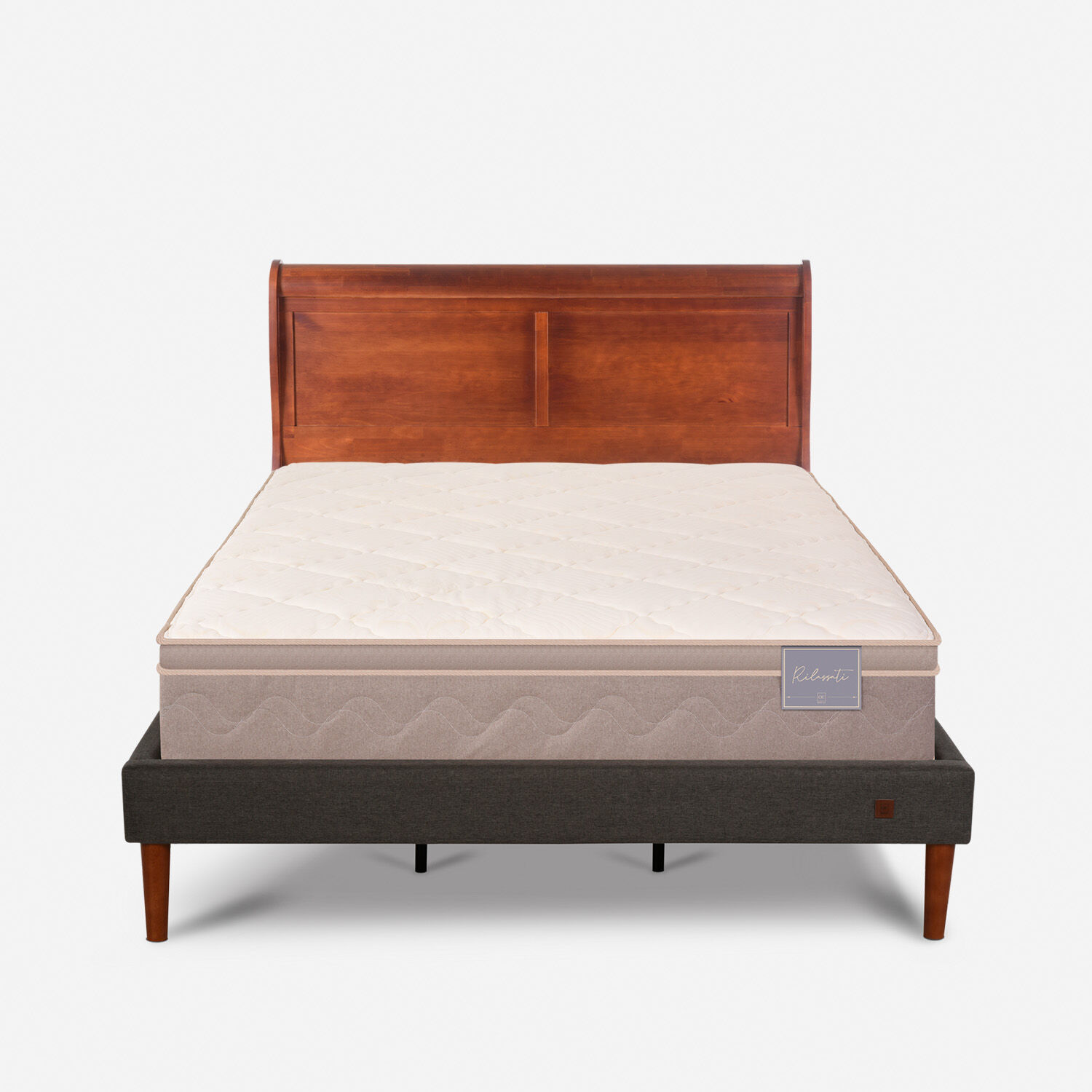 Cama Europea Curve King Rilassati + Respaldo Mir&oacute; Caramel