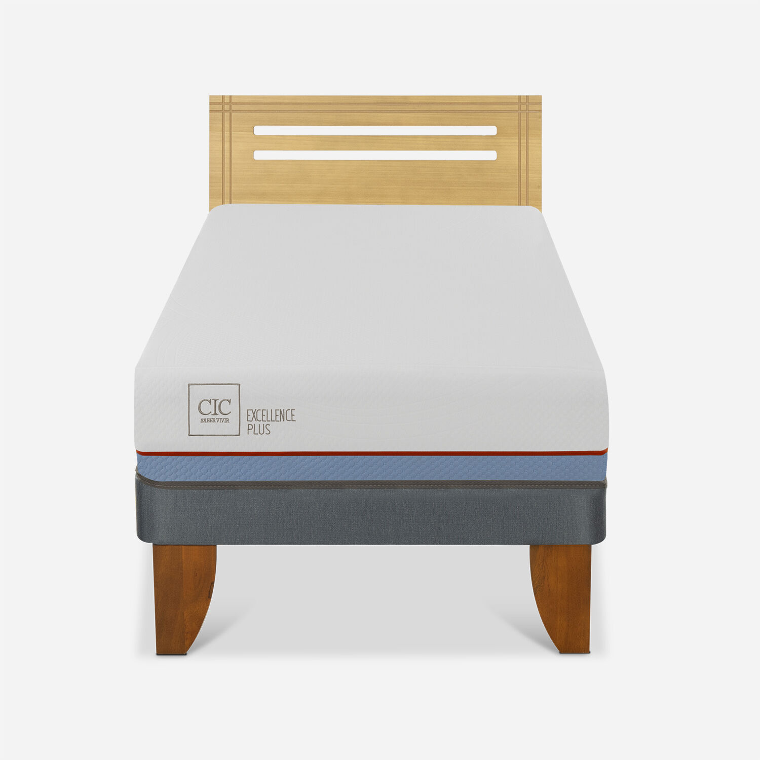 Cama Europea 1,5 Plazas Excellence Plus + Respaldo M&uacute;nich Mostaza