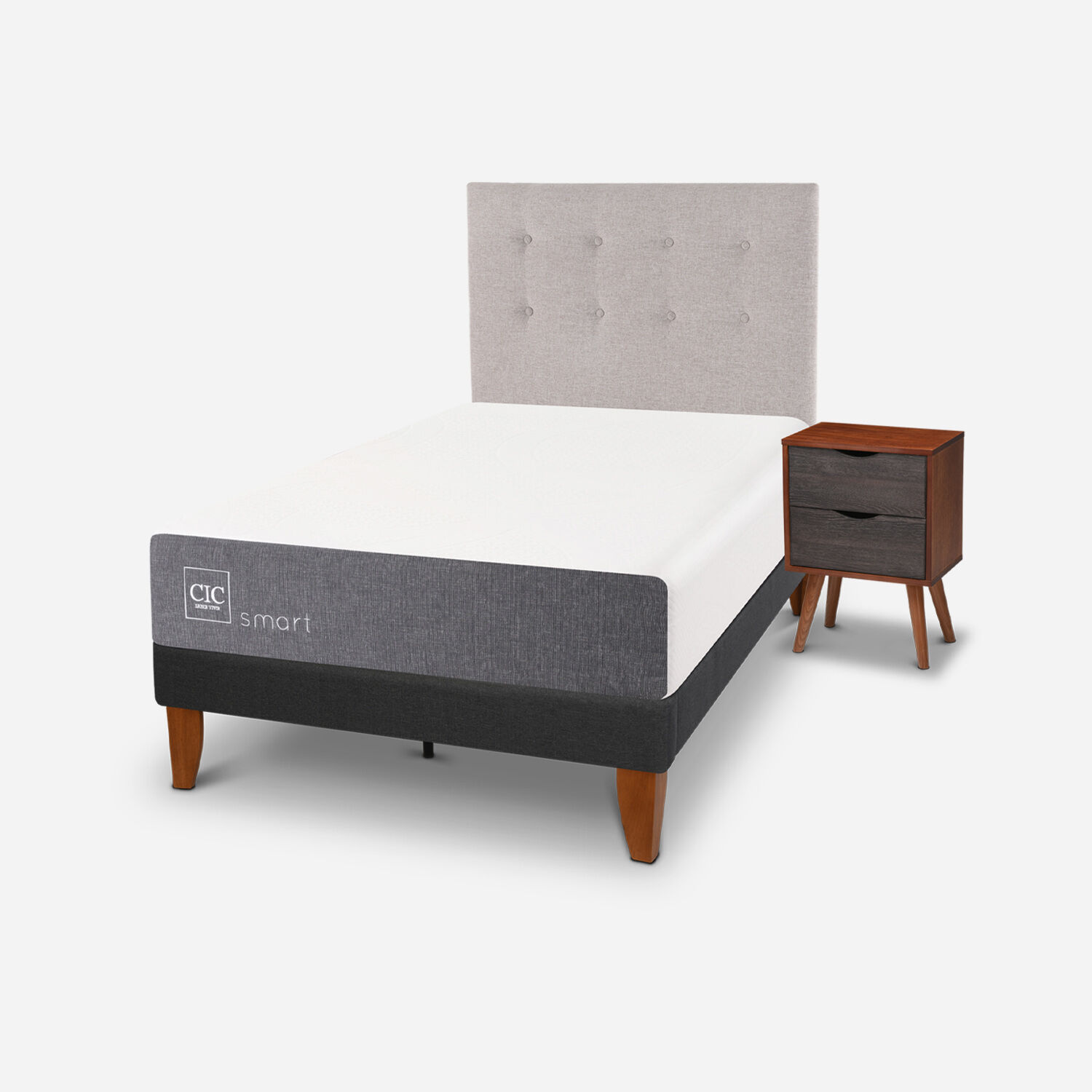 Cama Europea Curve 1,5 Plazas Smart + Set Tigris