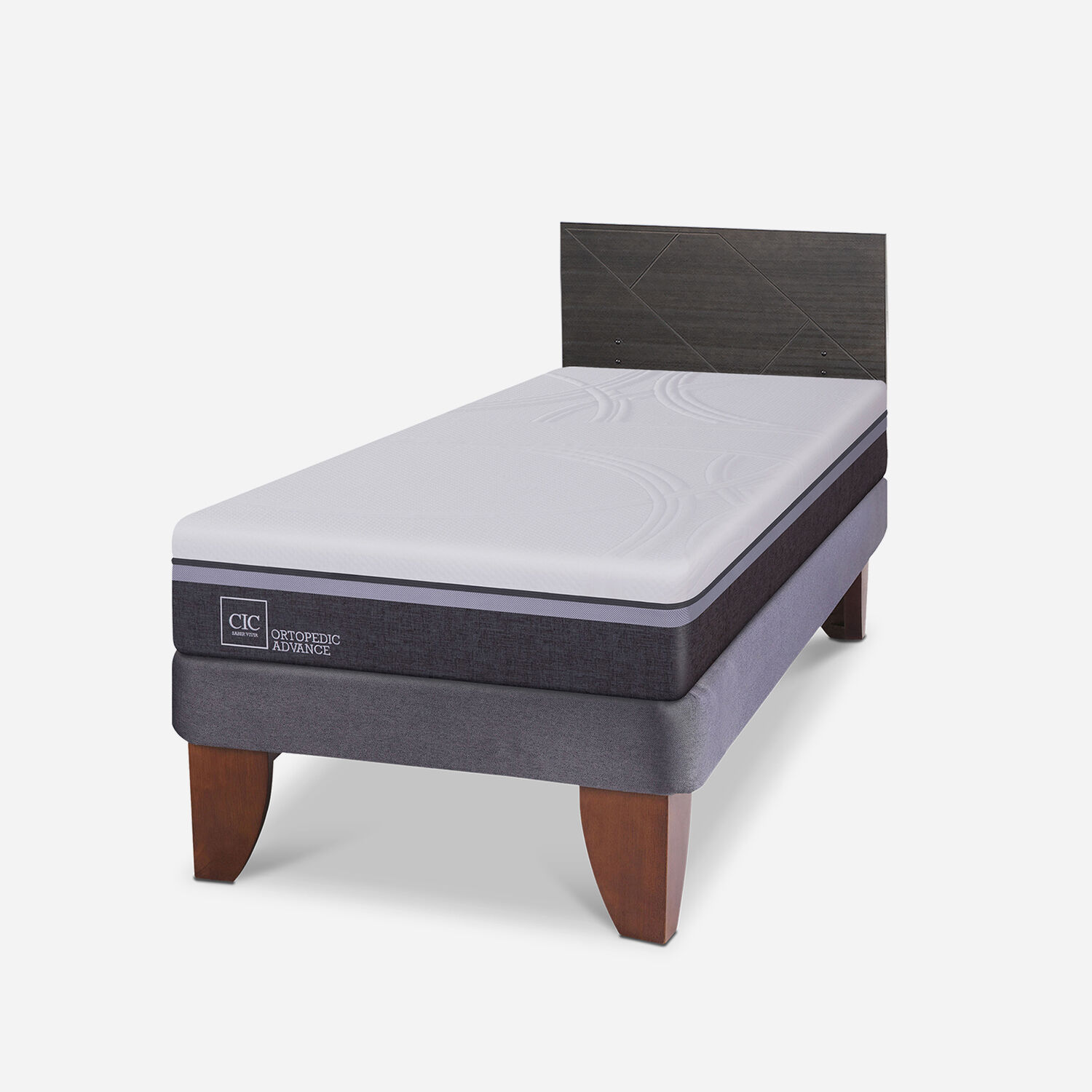 Cama Europea 1,5 Plazas Ortopedic Advance + Respaldo Villarrica Gris