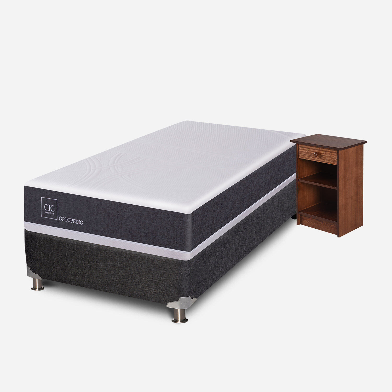 Box Spring 1 Plaza Ortopedic 5 Zonas + Velador Dubl&iacute;n Caramel