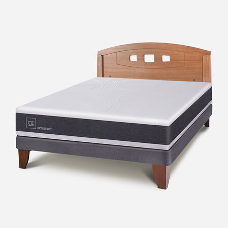 Cama Europea 2 Plazas Ortopedic Base Normal + Respaldo Gales Caramel