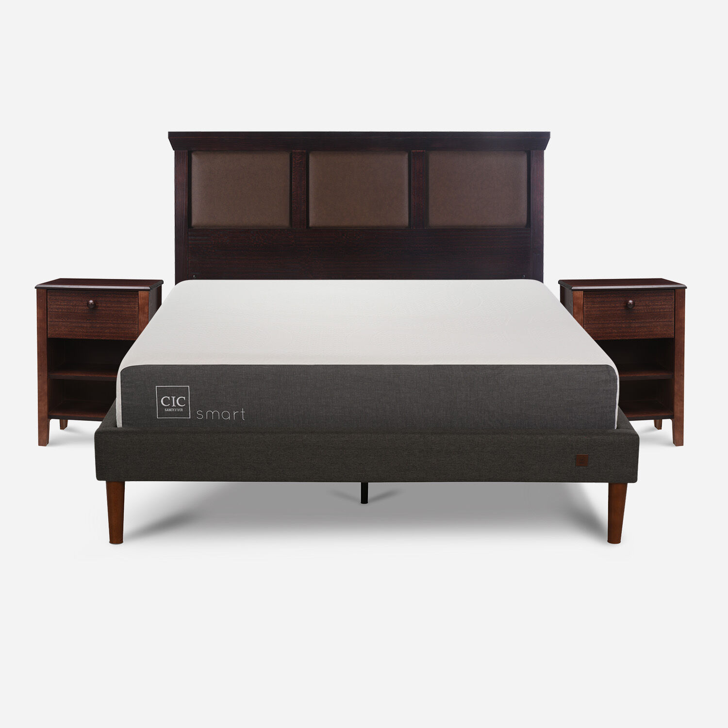 Cama Europea Curve 2 Plazas Smart + Set Torino Chocolate