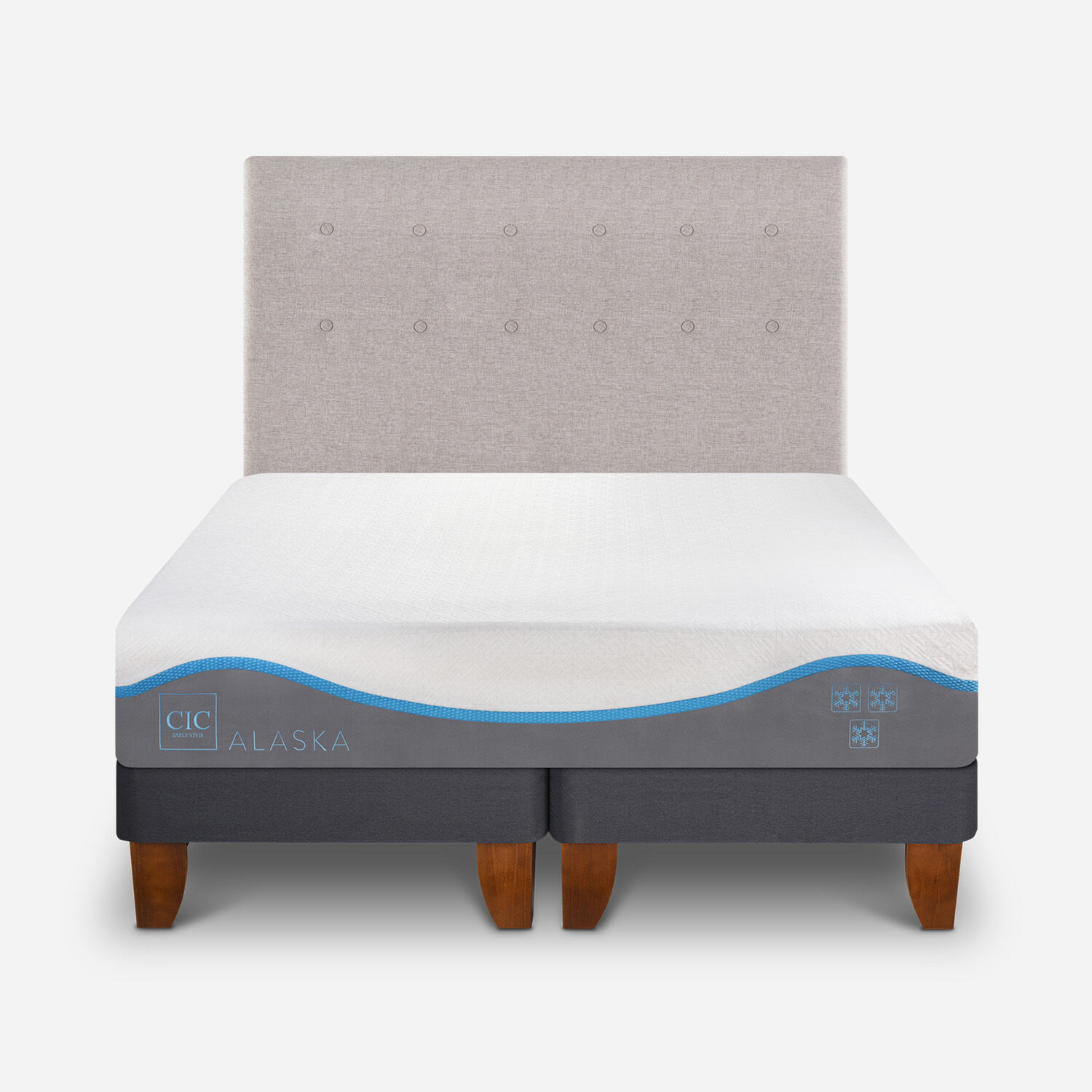 Cama Europea 2 Plazas Alaska Base Dividida + Respaldo Tigris