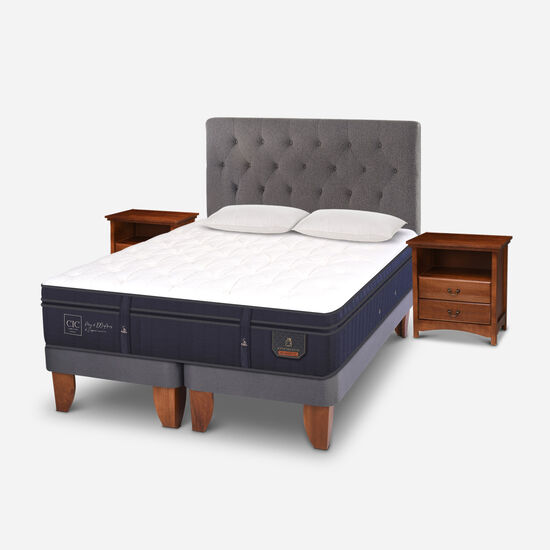 Cama Europea 2 Plazas Base Dividida Super Premium + Set Kaveri + Almohadas de Pluma
