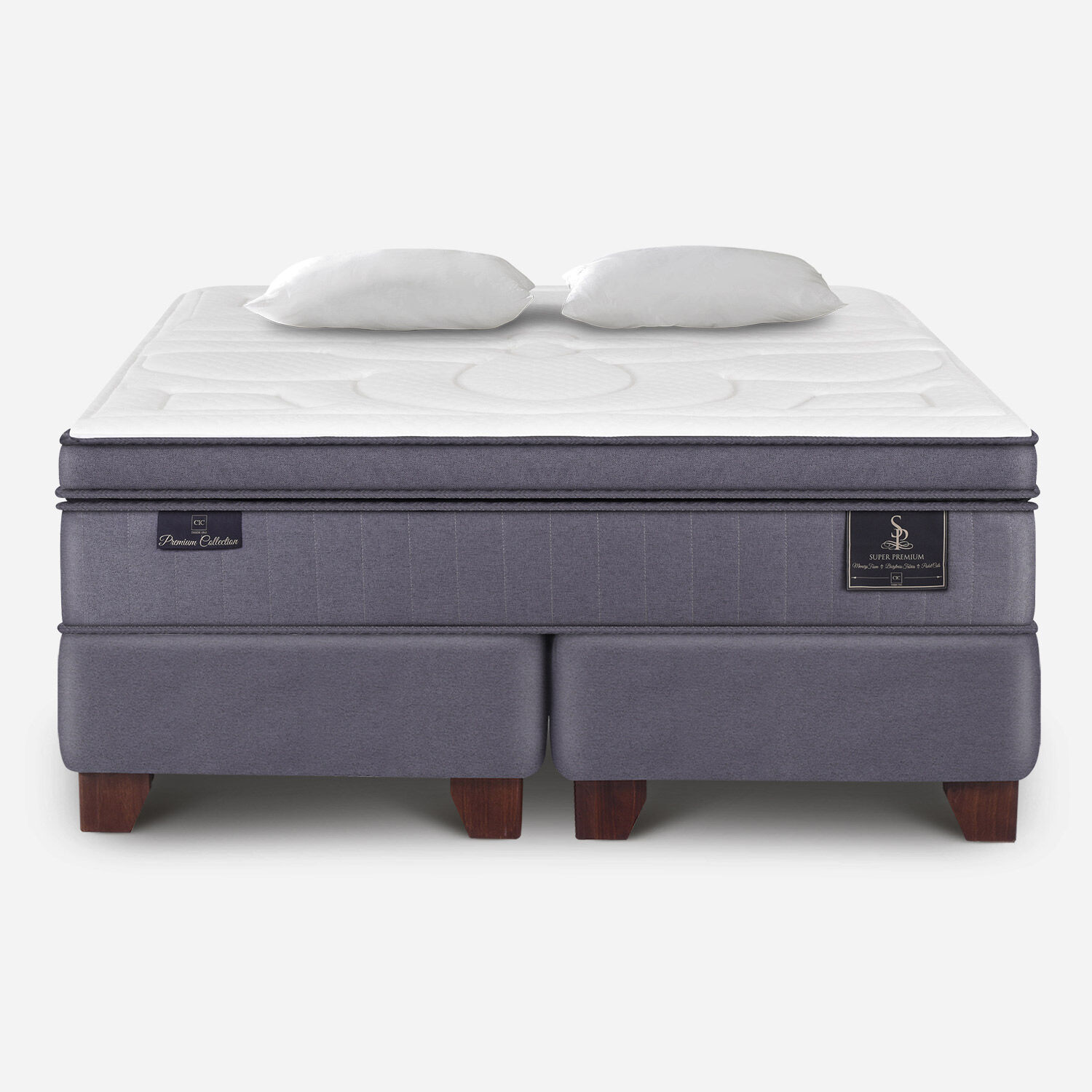 Box Spring 2 Plazas Super Premium Base Dividida + Almohadas