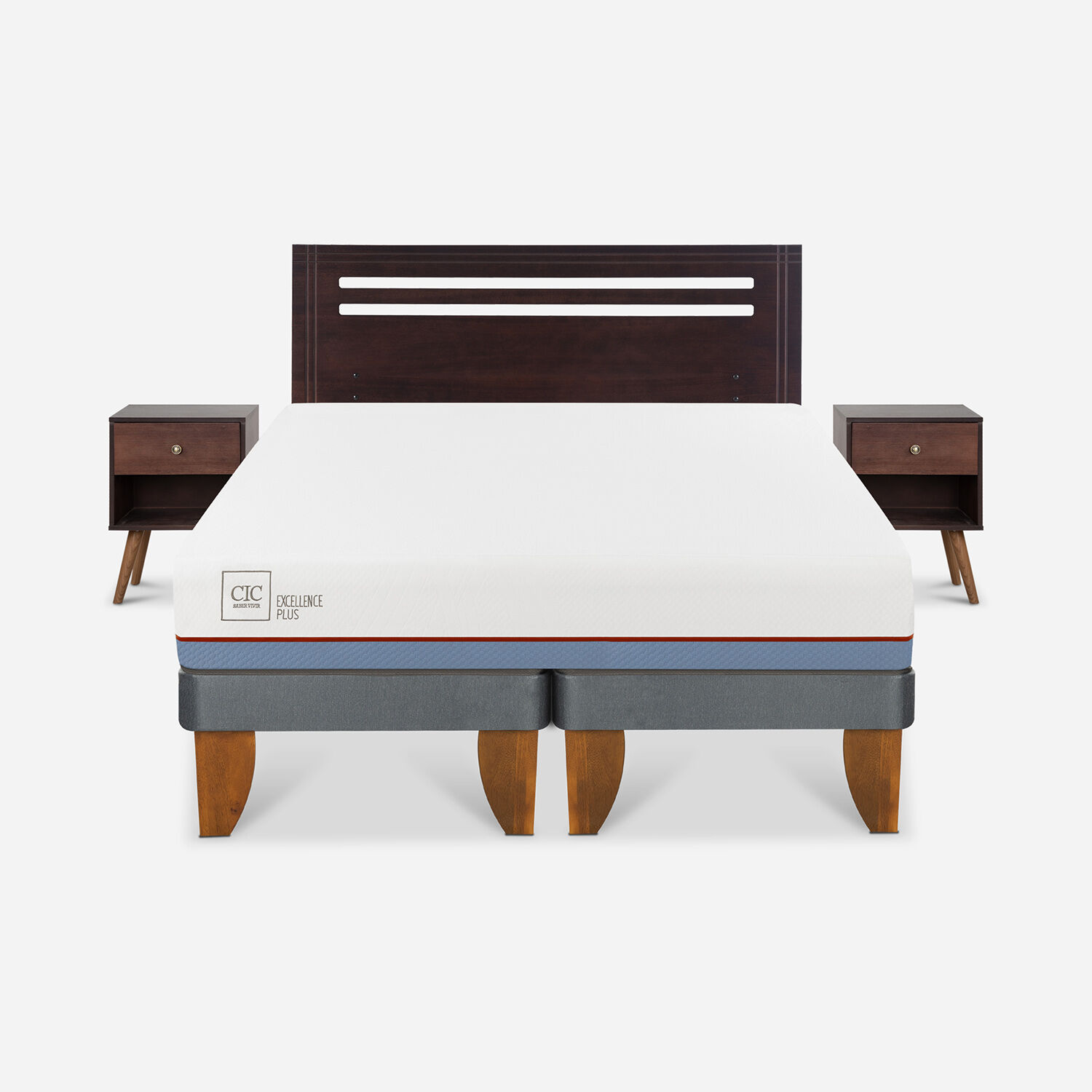 Cama Europea 2 Plazas Excellence Plus Base Dividida + Set Múnich Chocolate