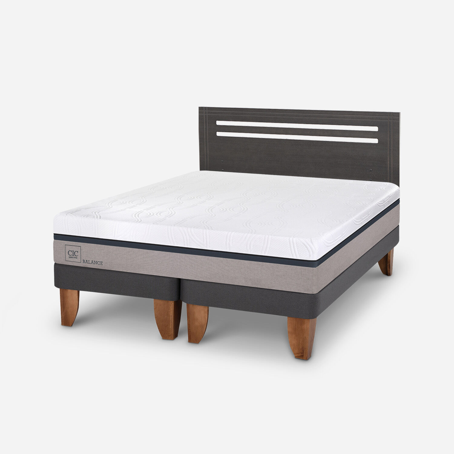 Cama Europea 2 Plazas Balance Base Dividida + Respaldo M&uacute;nich Gris