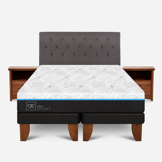 Cama Europea 2 Plazas Smart Green Base Dividida + Set Kavery