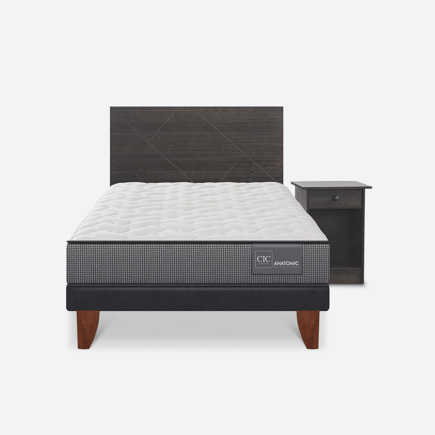 Cama Europea 1,5 Plazas Anatomic + Set Villarrica Gris