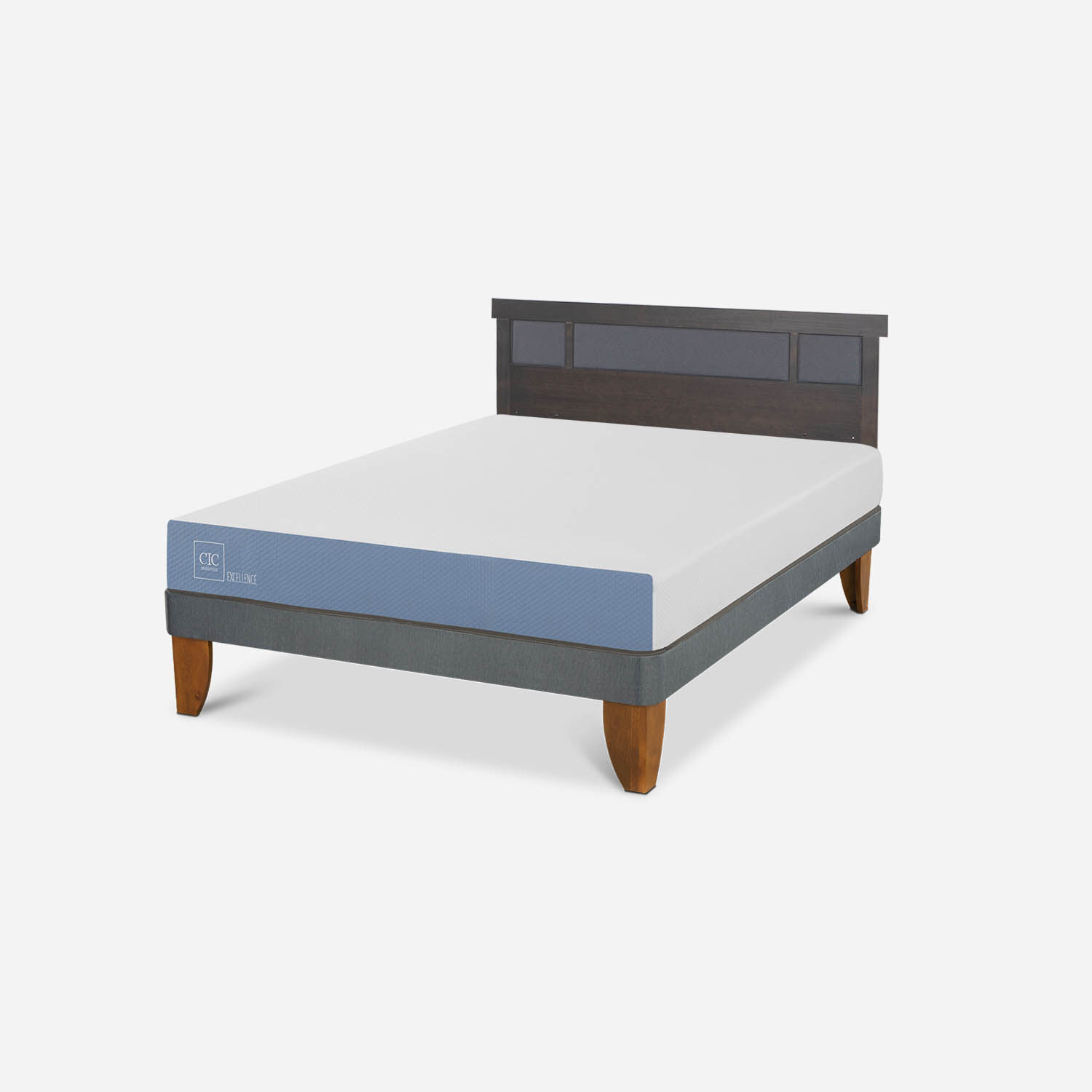 Cama Europea 2 Plazas Excellence Base Normal + Respaldo Dubl&iacute;n Gris