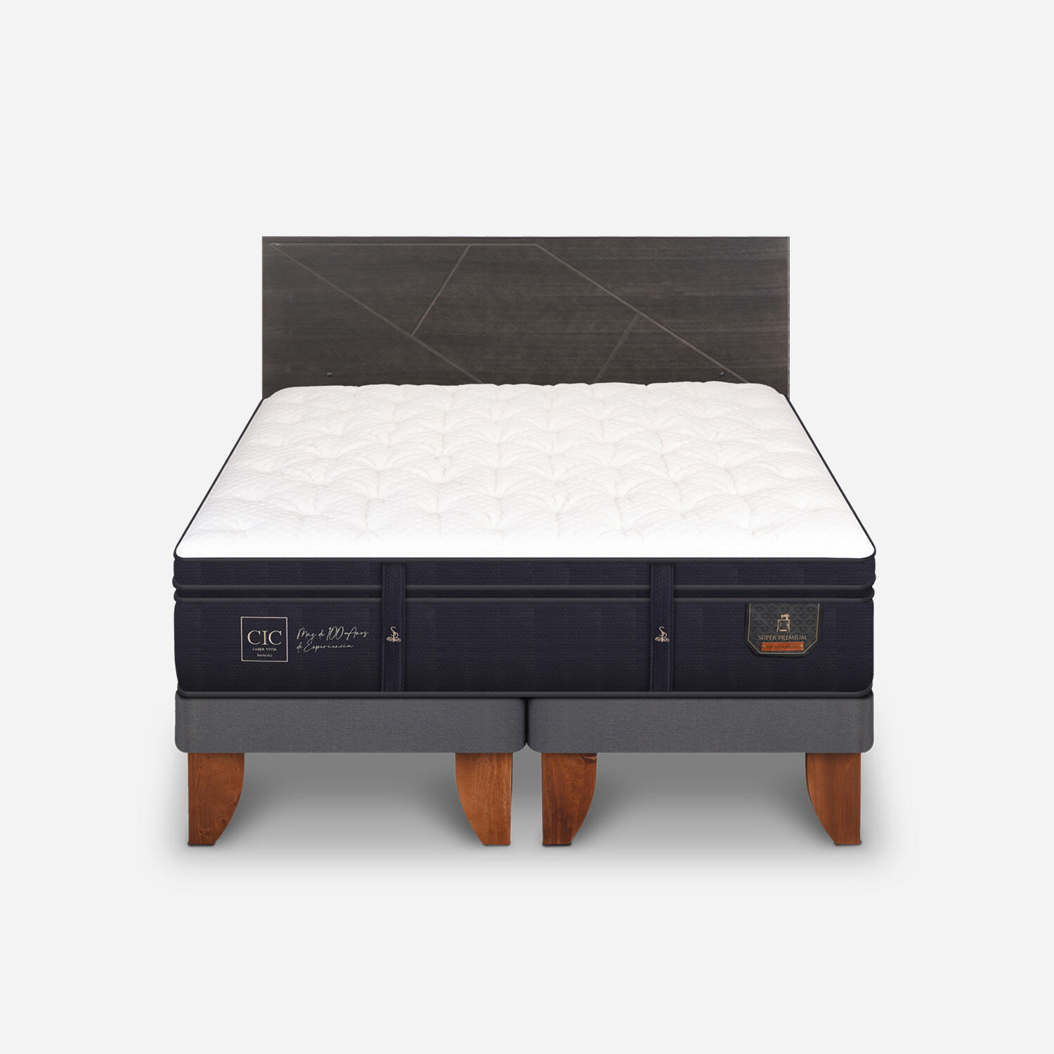 Cama Europea King Super Premium + Respaldo Villarrica Gris
