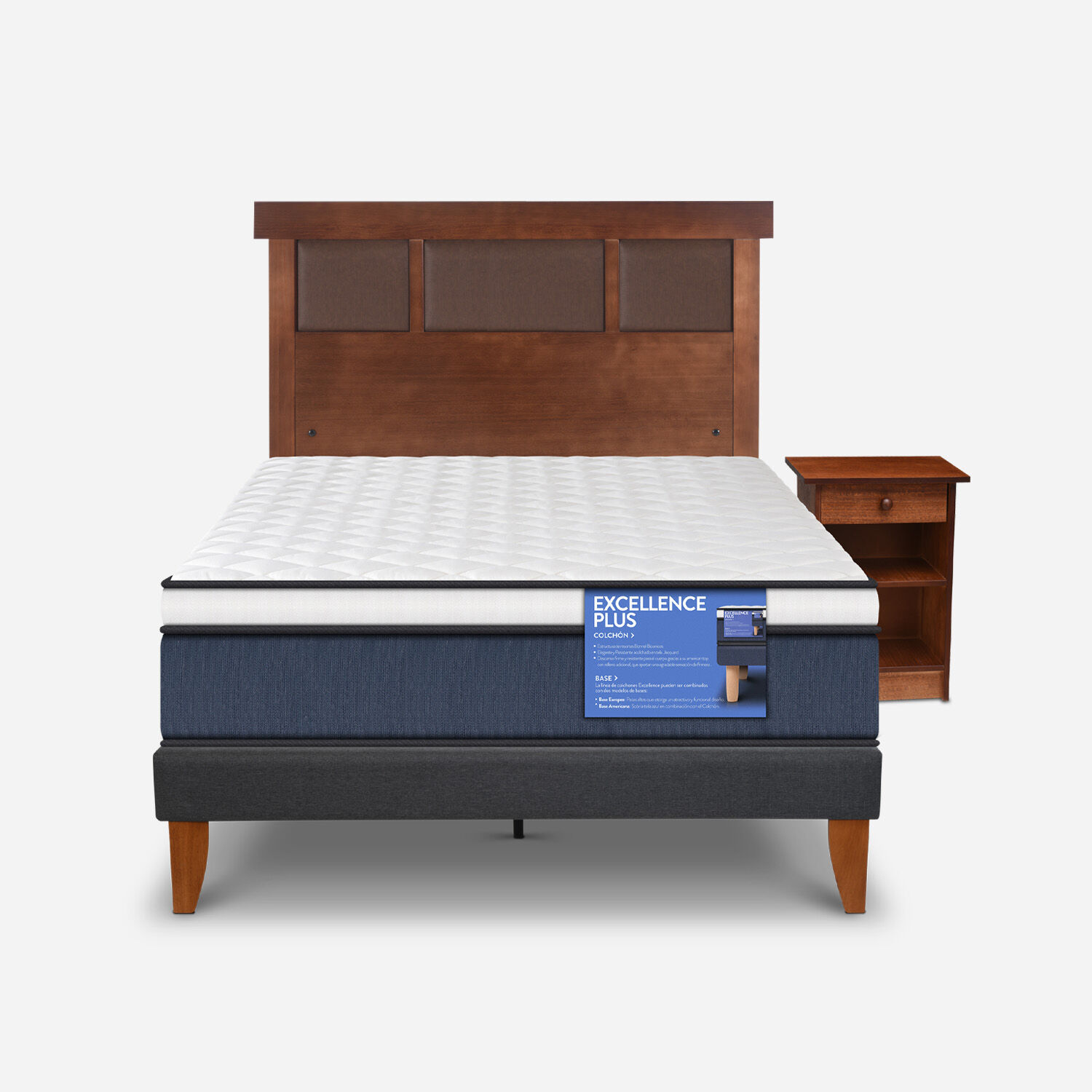 Cama Europea Curve 1.5 Plazas Excellence Plus + Set New Dublín Caramel