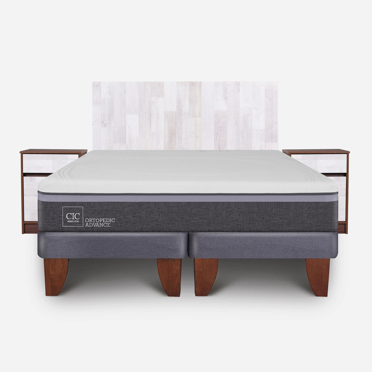 Cama Europea 2 Plazas Ortopedic Advance Base Dividida + Set Legno