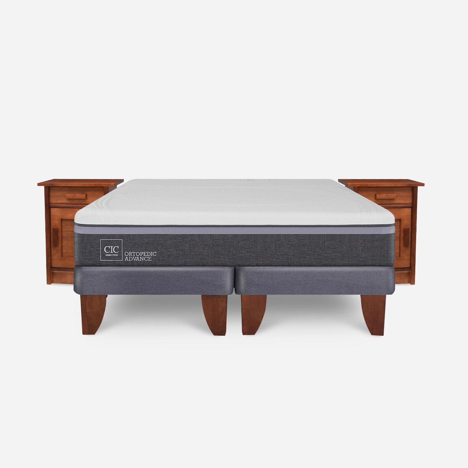 Cama Europea King Ortopedic Advance + Veladores Mil&aacute;n Caramel