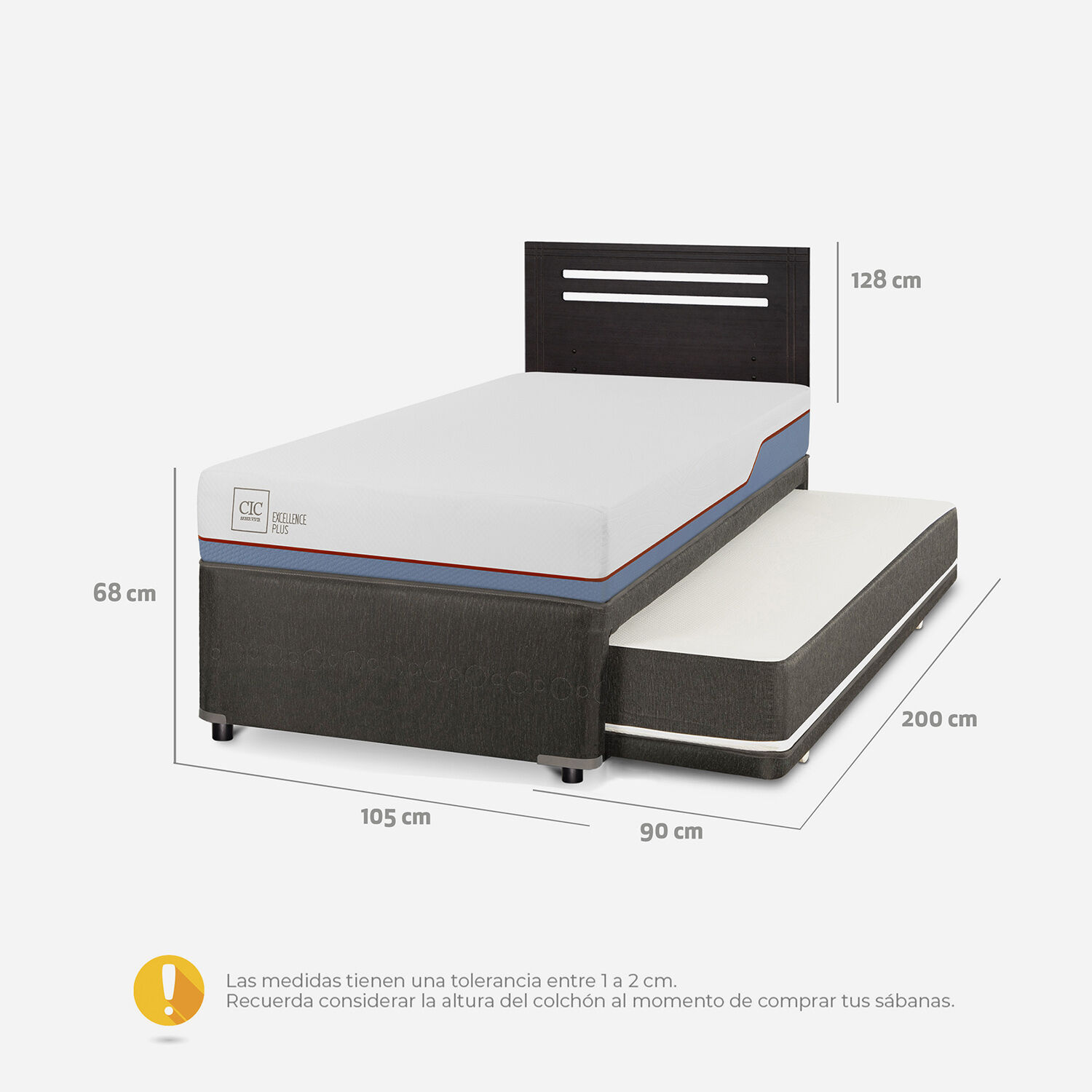 Cama Nido Div&aacute;n Excellence Plus + Respaldo M&uacute;nich Negro