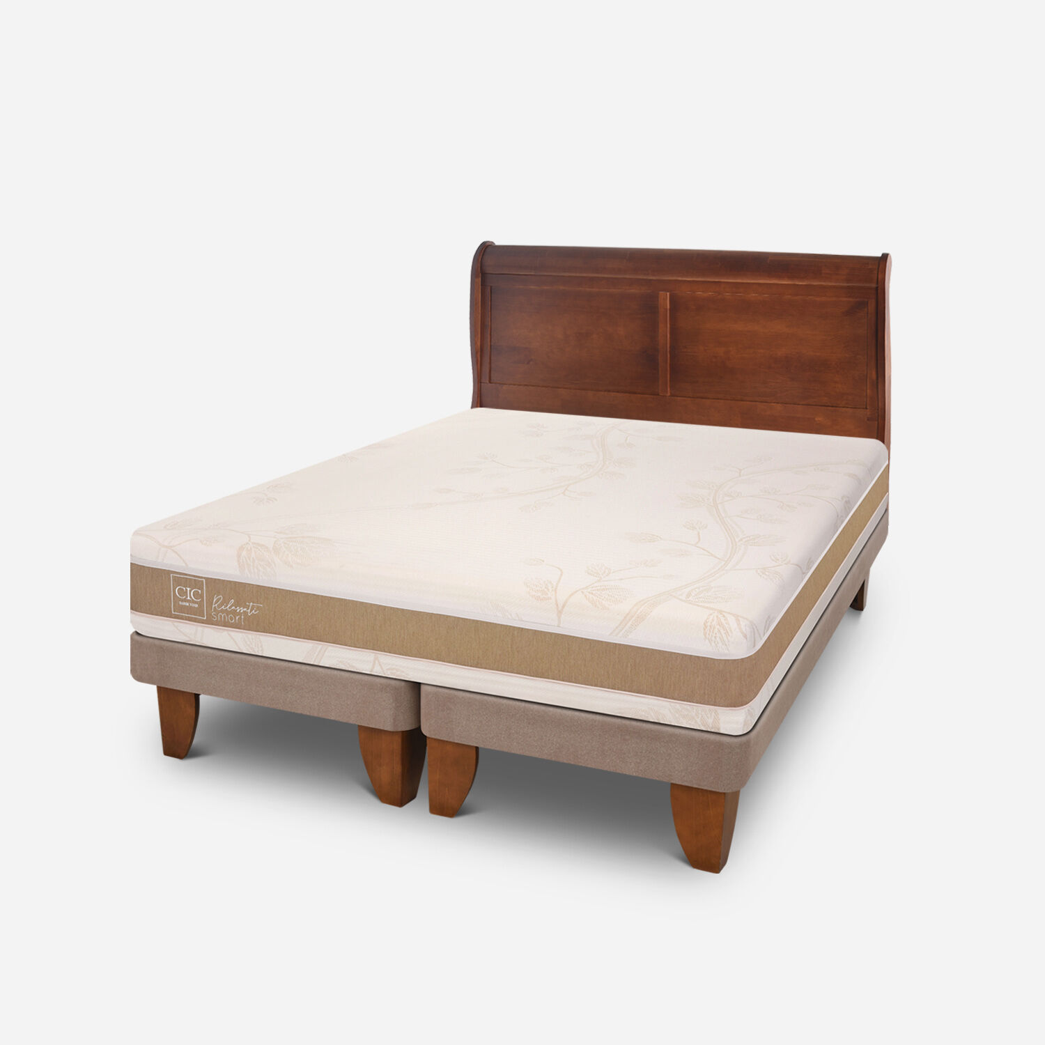 Cama Europea King Rilassati Infinity Base Dividida + Respaldo Mir&oacute; Caramel